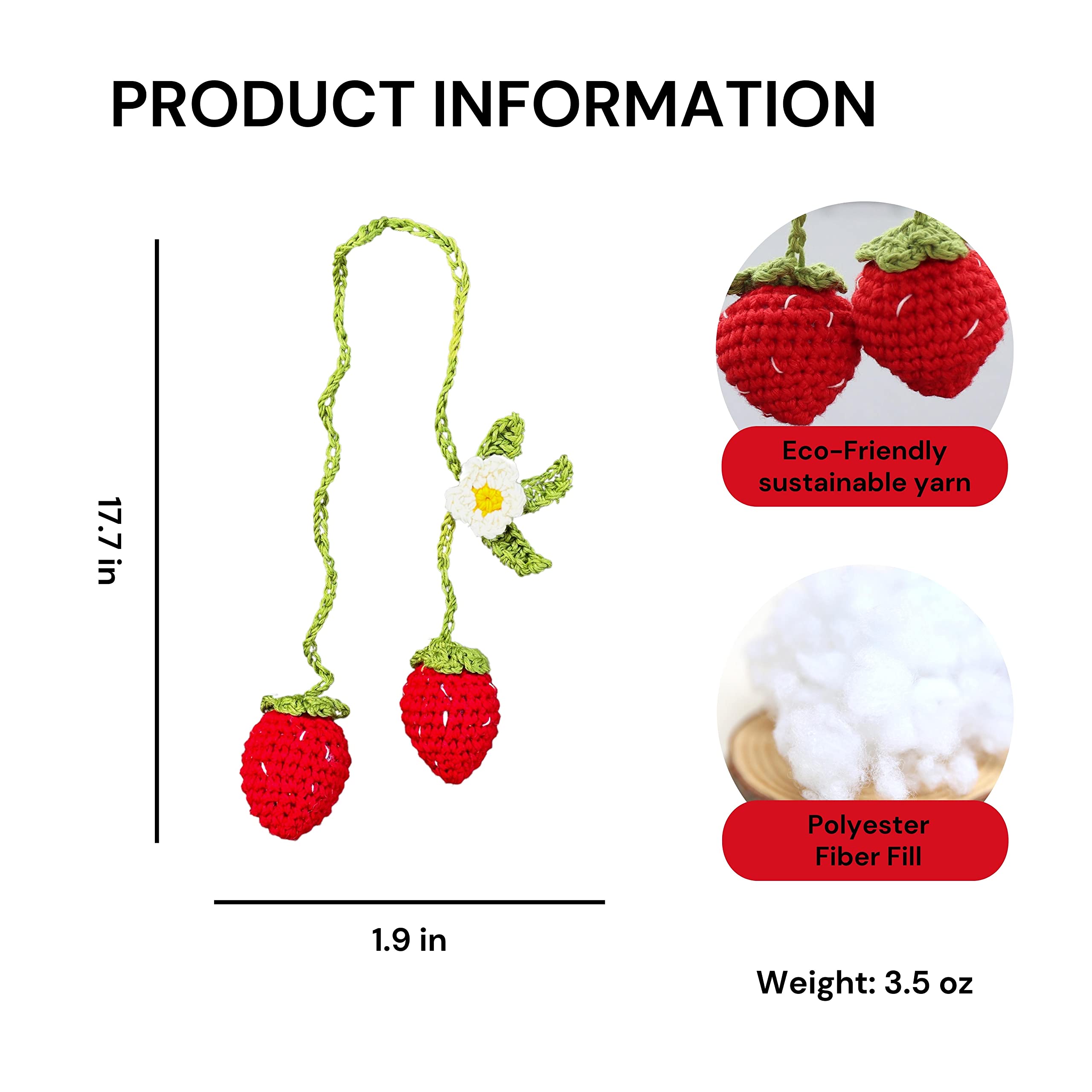 Bunny Crochet Strawberry Car Hanging Ornament, Handmade Car Rear View Mirror Hanging Accessories, Strawberry Car Ornament, Bag C