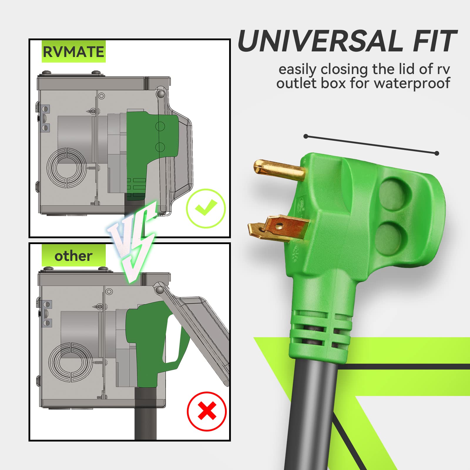 Rvmate 10 Feet 30 Amp Rv Lockable Power Extension Cord With Easy Plug-In Handle, Tt-30P To L5-30R, Led Indicator, 10 Awg, Etl Li