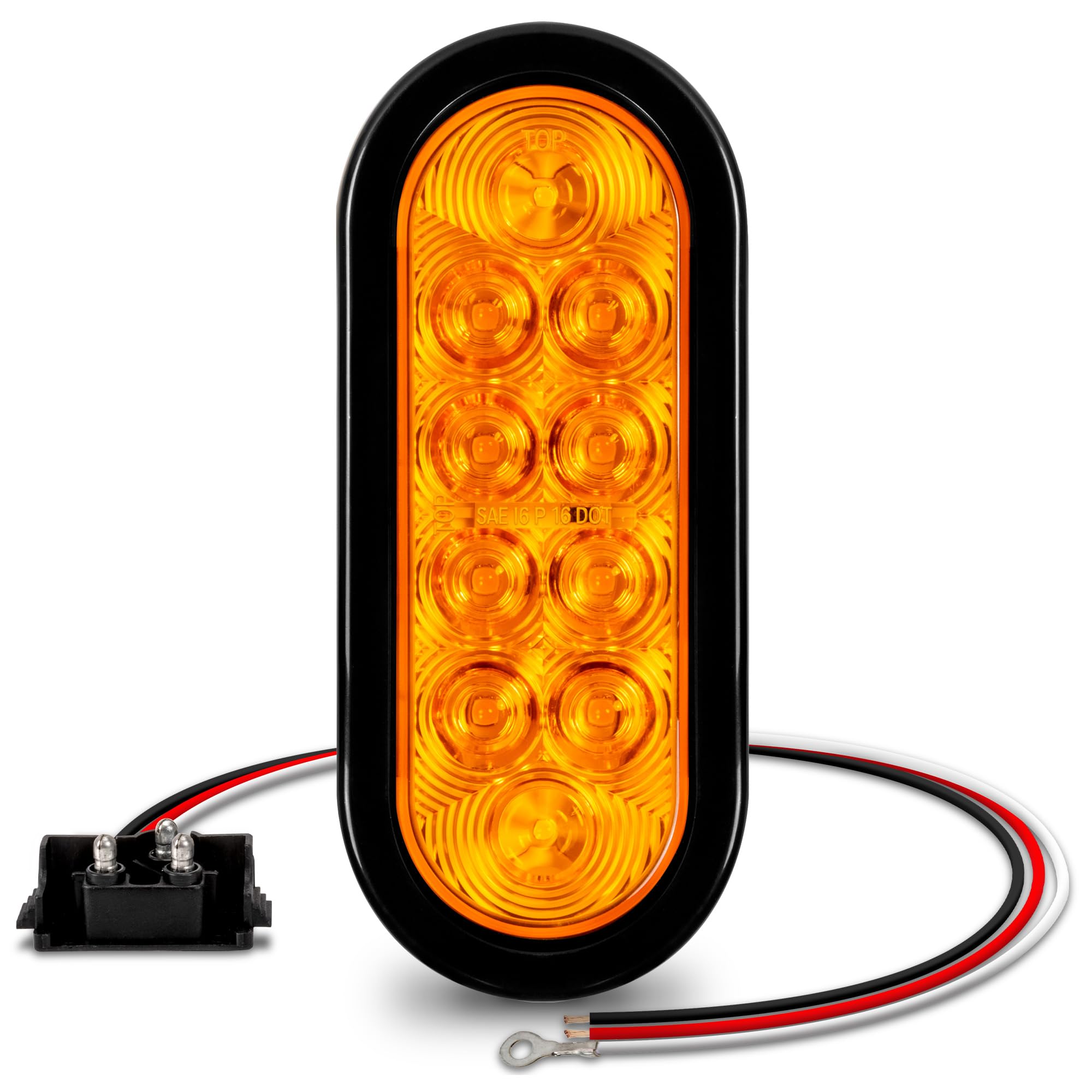 TRUE MODS 6 Inch Amber Oval LED Trailer Tail Light [DOT FMVSS 108] [SAE I6] [Grommet & 3 Prong Plug] [IP67 Waterproof] [Park & T
