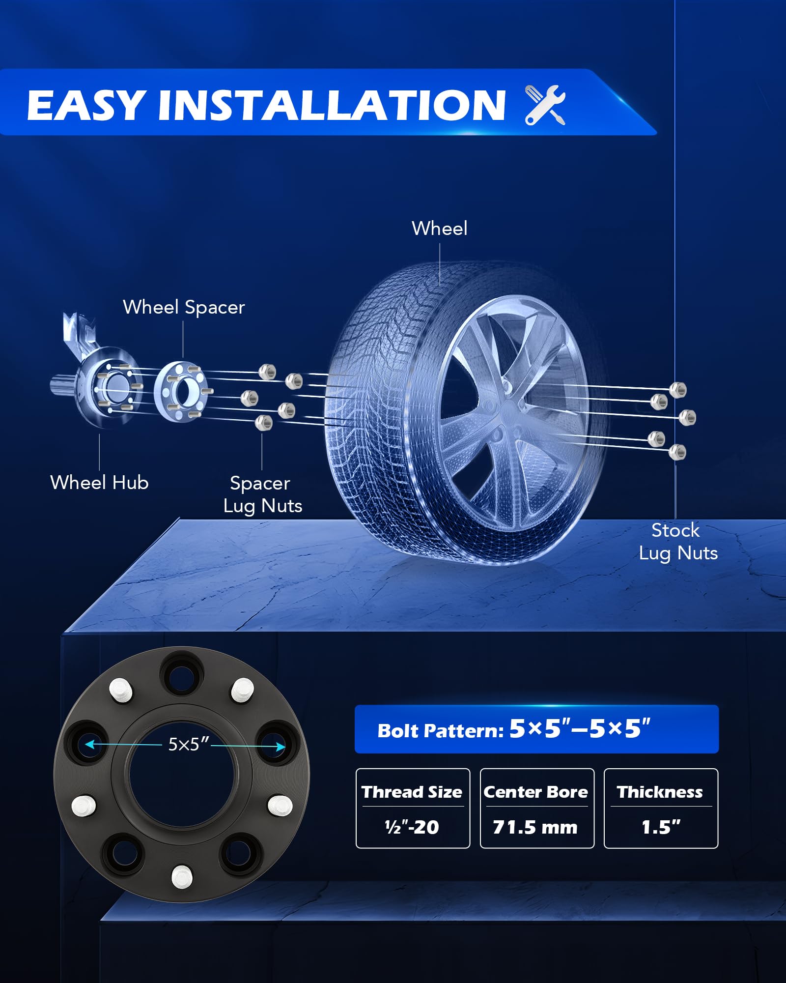 Orion Motor Tech 5X5 Wheel Spacers Compatible With Jeep Wrangler Jk Grand Cherokee Commander, 1.5'' Wheel Spacers With 1/2X20 St