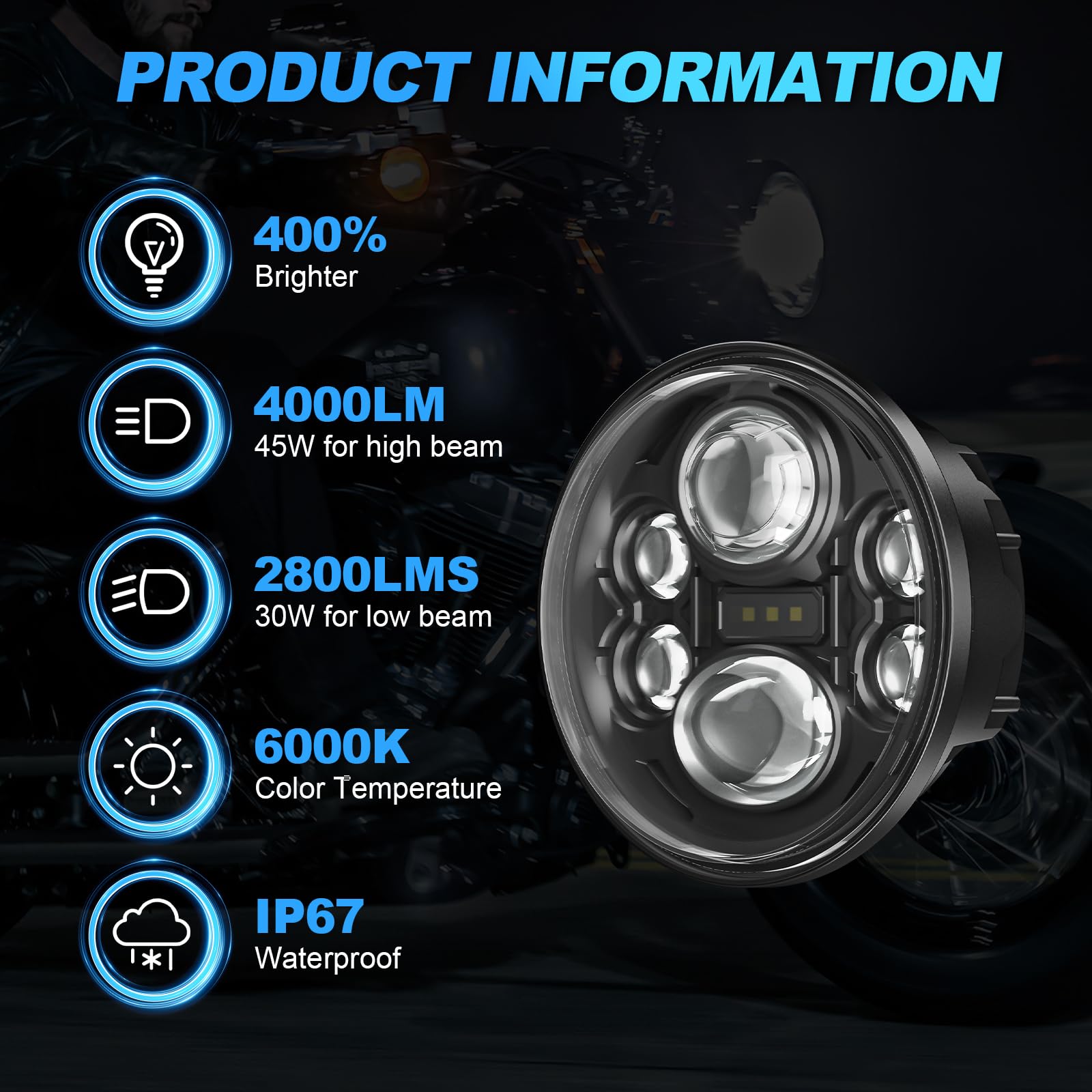 Suparee 5.75 Inch Led Motorcycle Headlight Plug & Play 5-3/4'' Motorcycle Projection Headlight Compatible With Dyna Softail Deuc