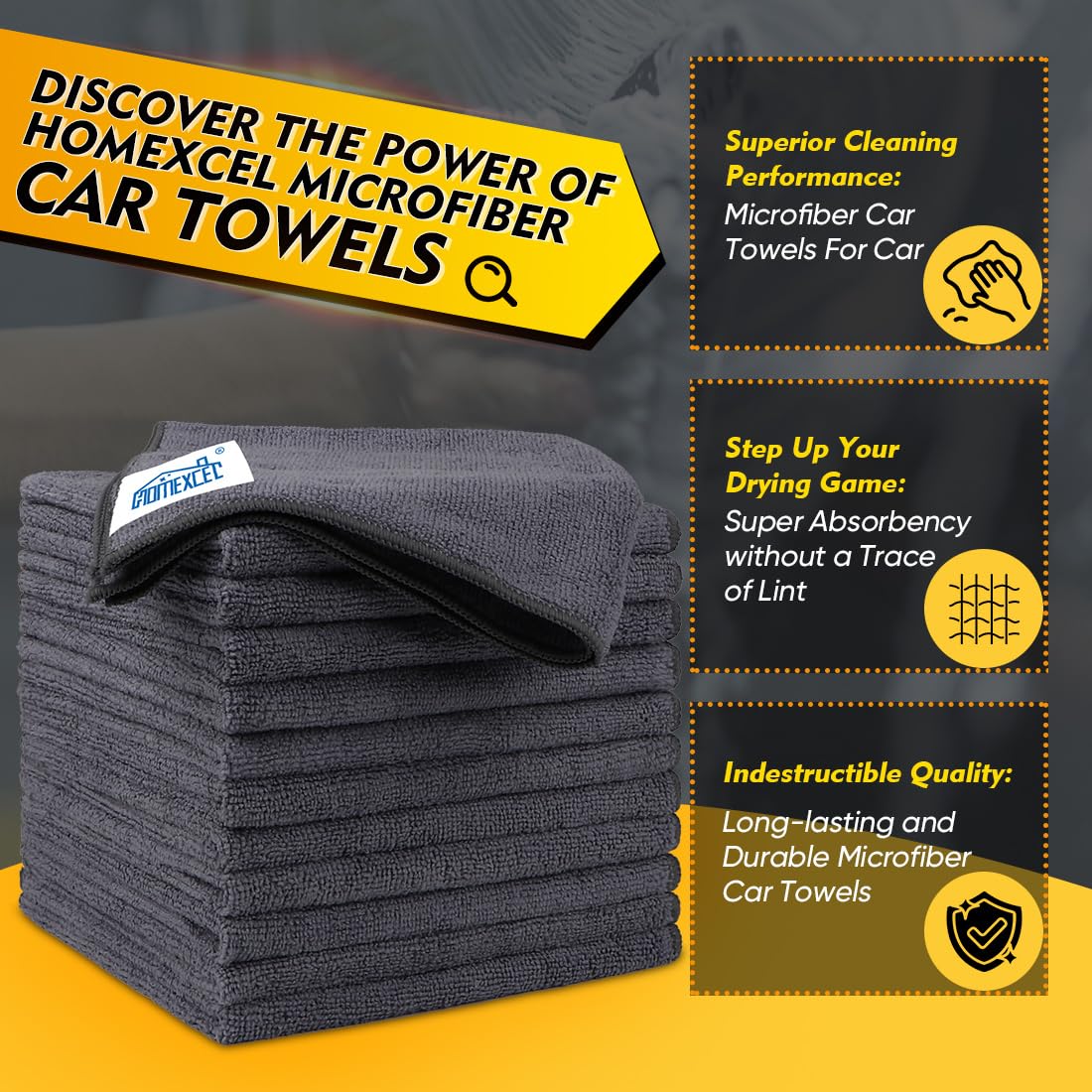 Homexcel Microfiber Cleaning Cloths 12 Pack, Premium 16 X 16 Inch Microfiber Towel For Cars, Ultra Absorbent Car Washing Cloth,