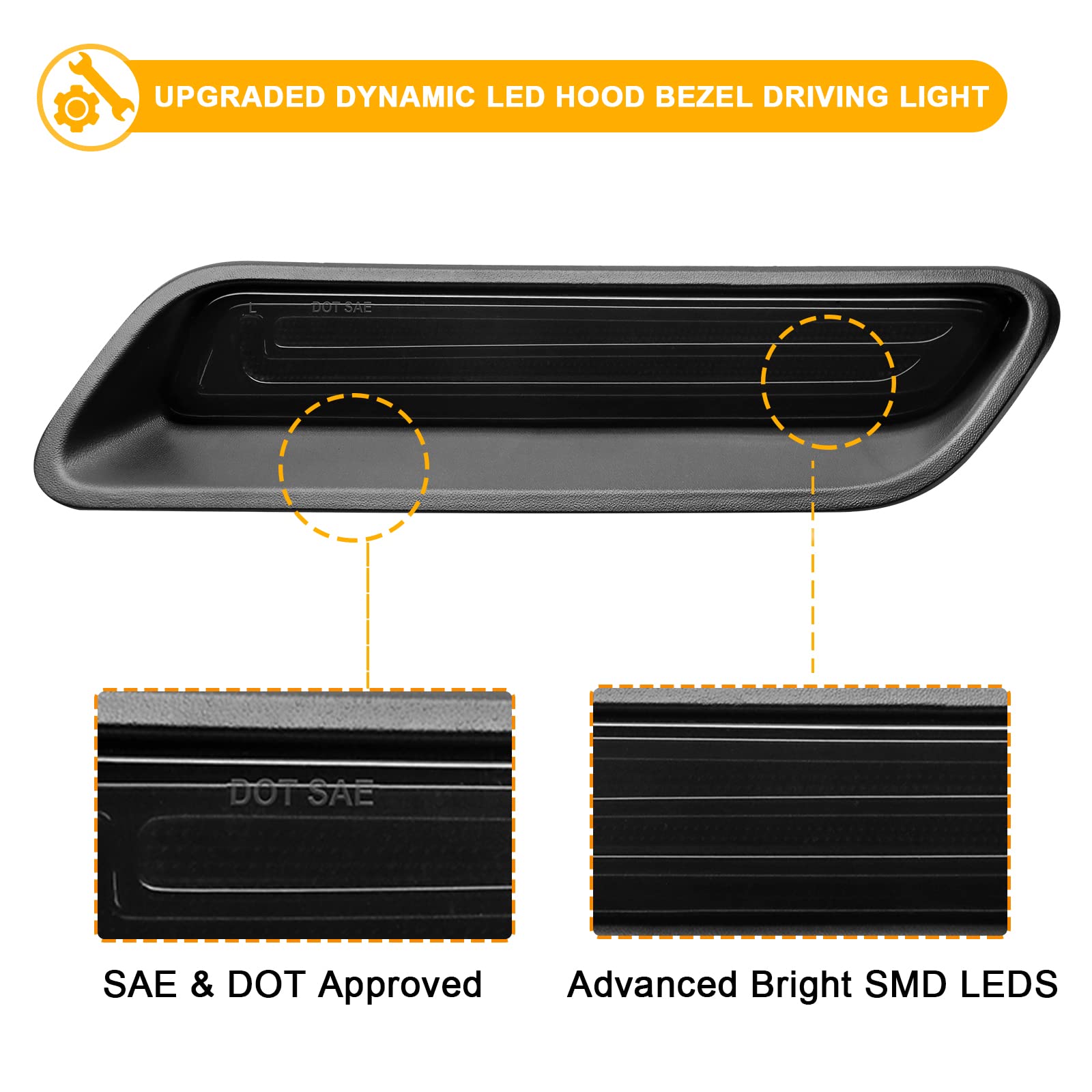 R&F Auto Smoked Sequential LED Hood Vent Lights Compatible with Ram 1500 (2010-2018) / Ram 1500 Classic (2019-2022) Hood Scoop L