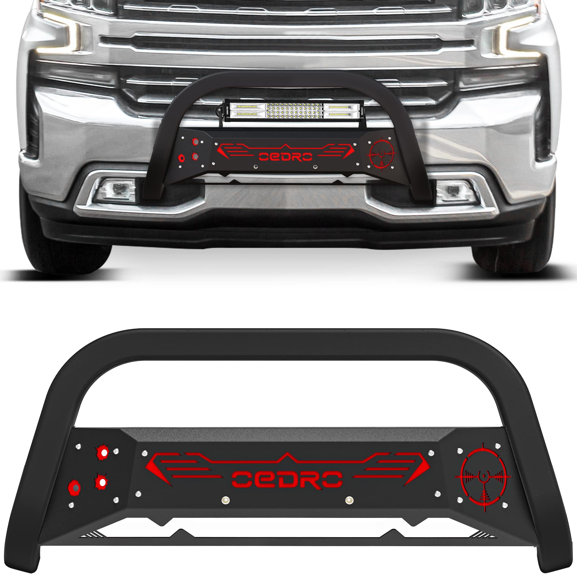 Oedro Paintable Bull Bar Fits 2019-2024 Chevy Silverado 1500/Gmc Sierra 1500 (Exclude 2019 Silverado 1500 Ld), Truck Brush Guard, Front Bumper Push Bar W/Grille Skid Plate Light Mount