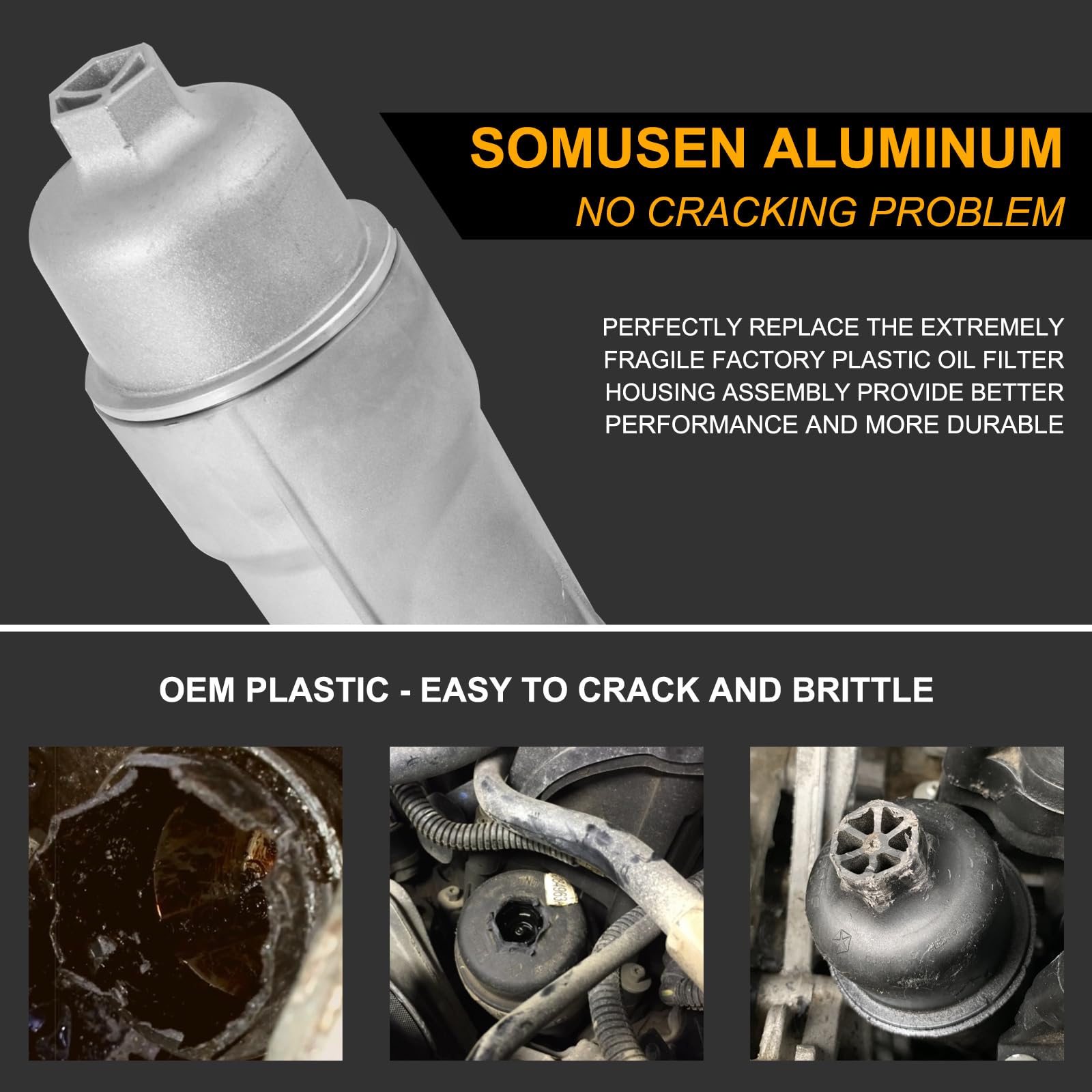 Full Aluminum Cap Engine Oil Cooler Filter Housing With Sensors Gaskets Compatible With 2017-2018 Chrysler 200 300 Dodge Charger