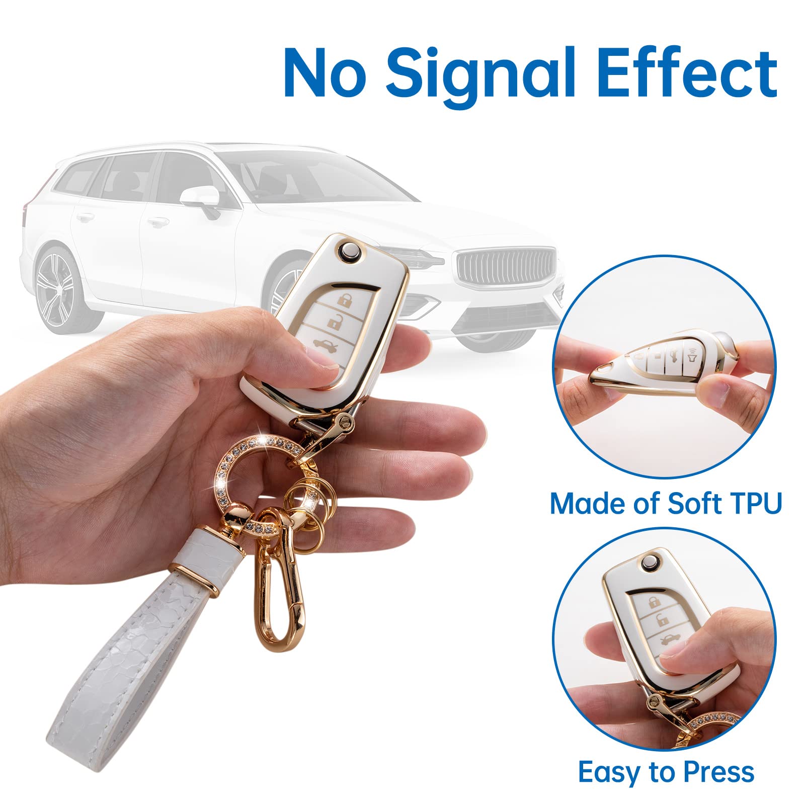 Cacarlike For Toyota Key Fob Cover With Toyota Keychain, Car Key Fob Case Compatible With Toyota Fortuner Tundra Camry Rav4 High