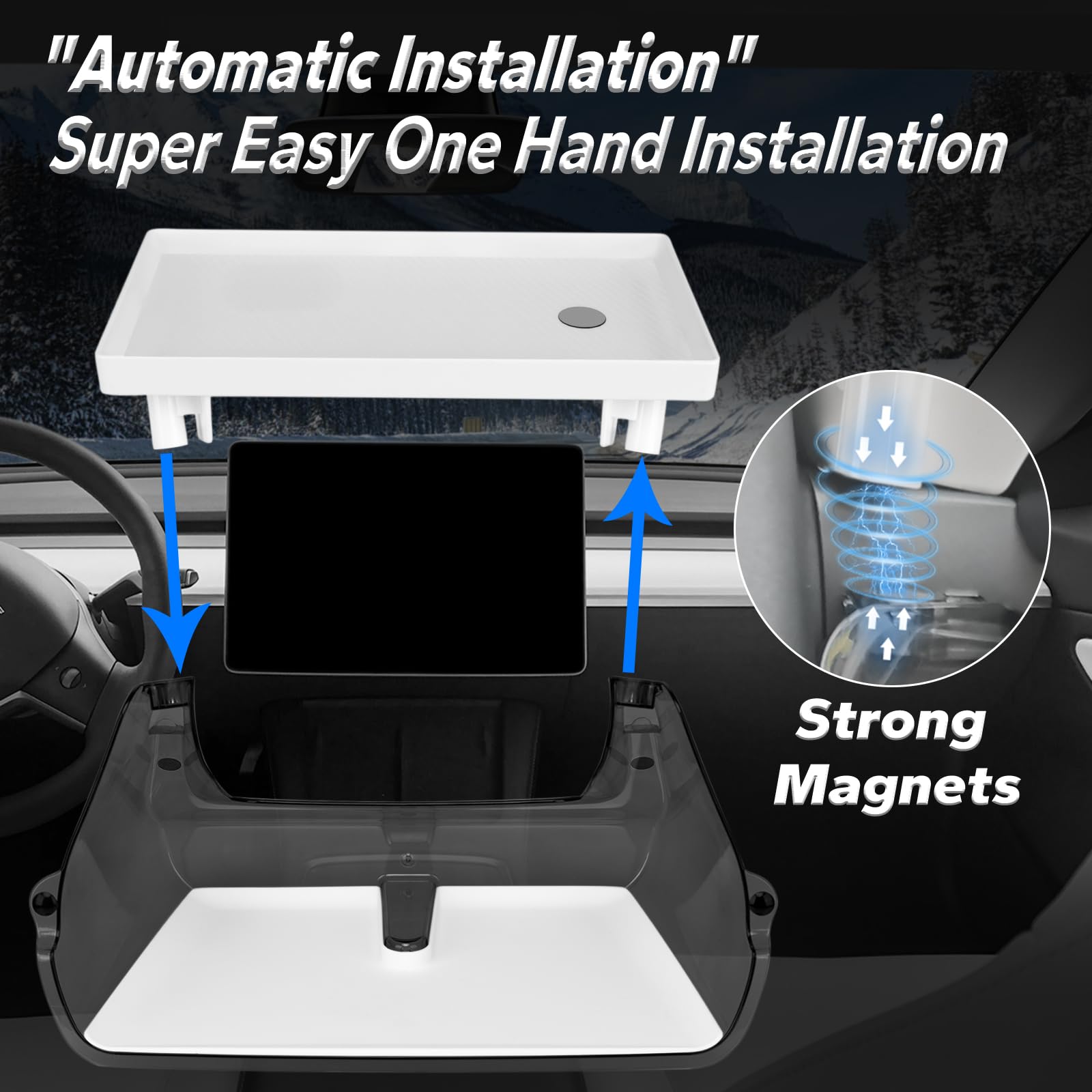 Klutchtech Telsa Model 3 Model Y Center Console Organizer Tray Magnetic Under Screen Storage Box Behind Screen Tray Dashboard Or