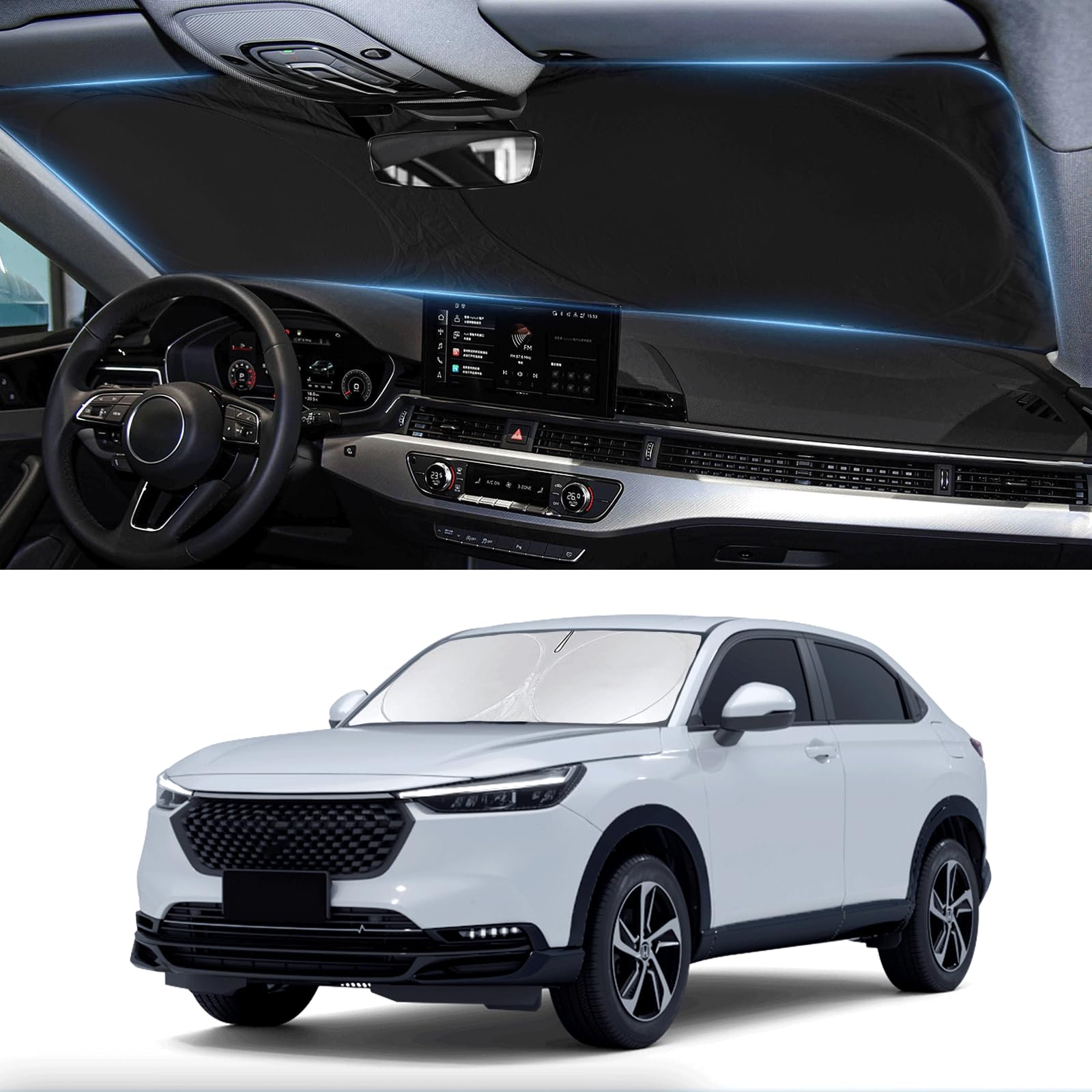 Custom Fit Hr-V Windshield Sunshade For 2021 2022 2023 2024 2025 Hr-V (Lx Sport Ex Ex-L) Accessories Front Window Cover For Wind