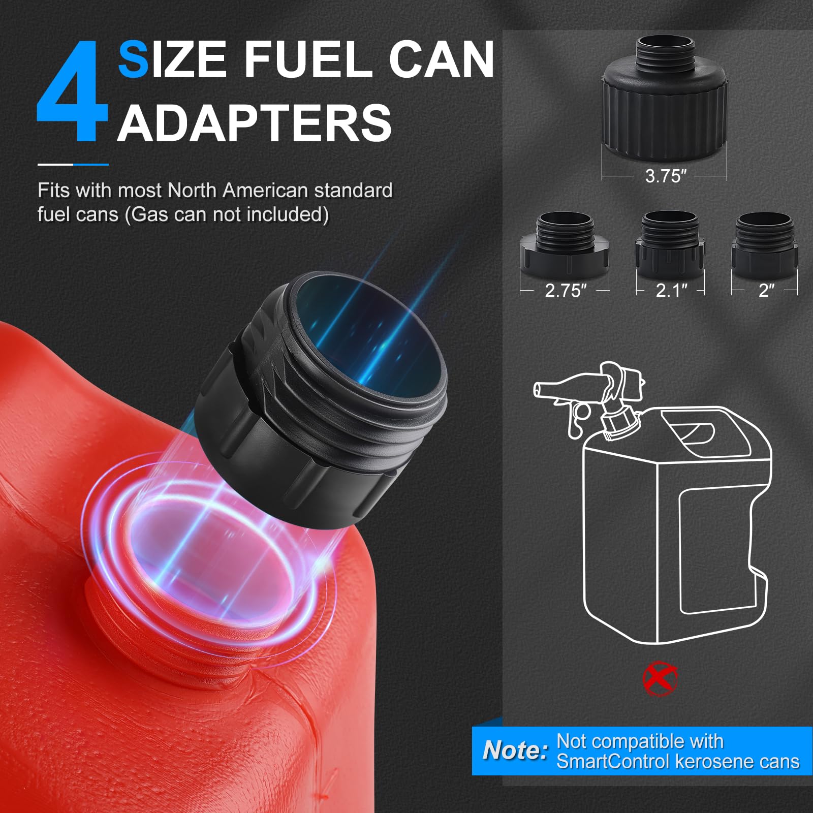 Skyjdm Fuel Transfer Pump With Auto-Stop Sensor And 4 Tank Adapter, 2.4Gpm 51'' Hose Battery-Powered Portable Liquid Pump For Ga
