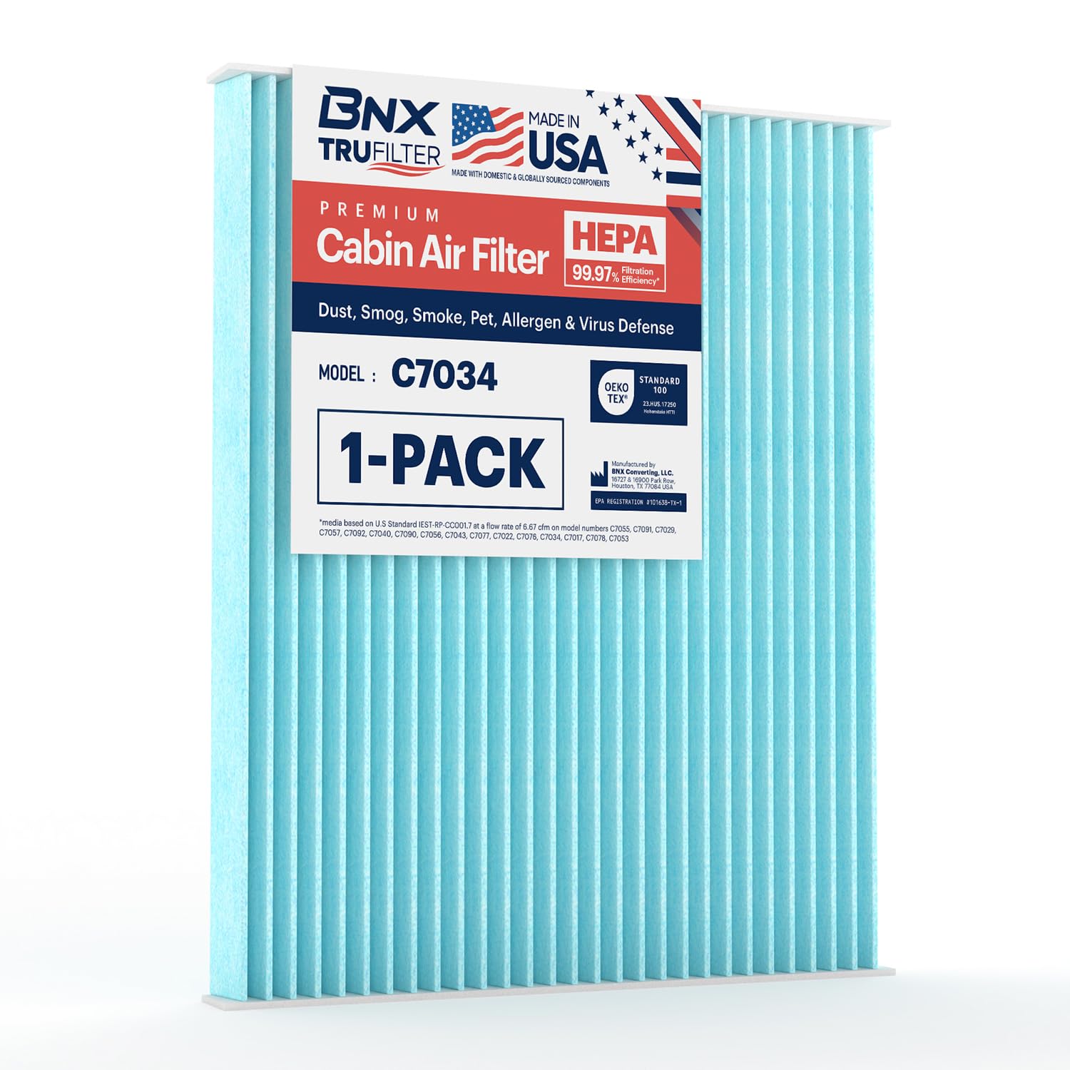 Bnx Trufilter C7034 Cabin Air Filter, Hepa 99.97%, Compatible With Hyundai: Accent, Elantra, Elantra Coupe, Elantra Gt, Tucson,