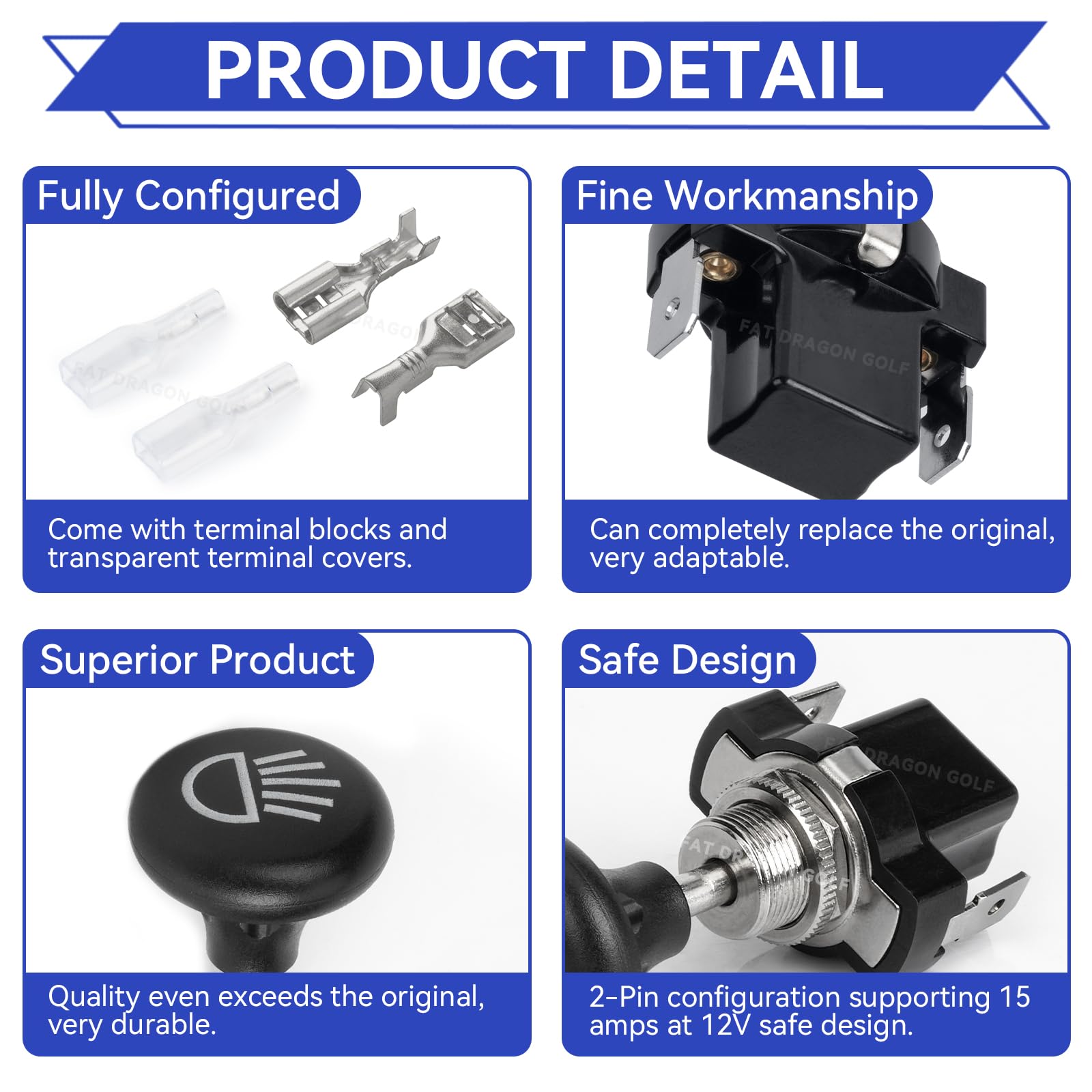 Panglong Universal Golf Cart Light Switch, Push Pull Headlight Switch Button-12Volt - 2Pcs Replace For Golf Cart Club Car, Yamah