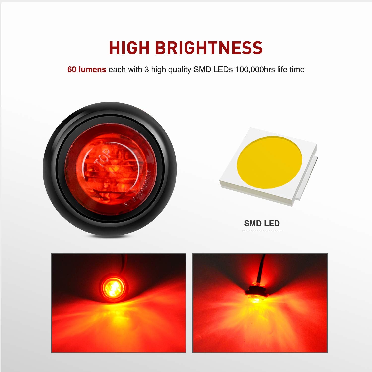 Nilight - Tl-04 10 Pcs 3/4 Inch Round Led Clearance Light Led Front Rear Side Marker Indicator Light Bullet Marker Light For Tru