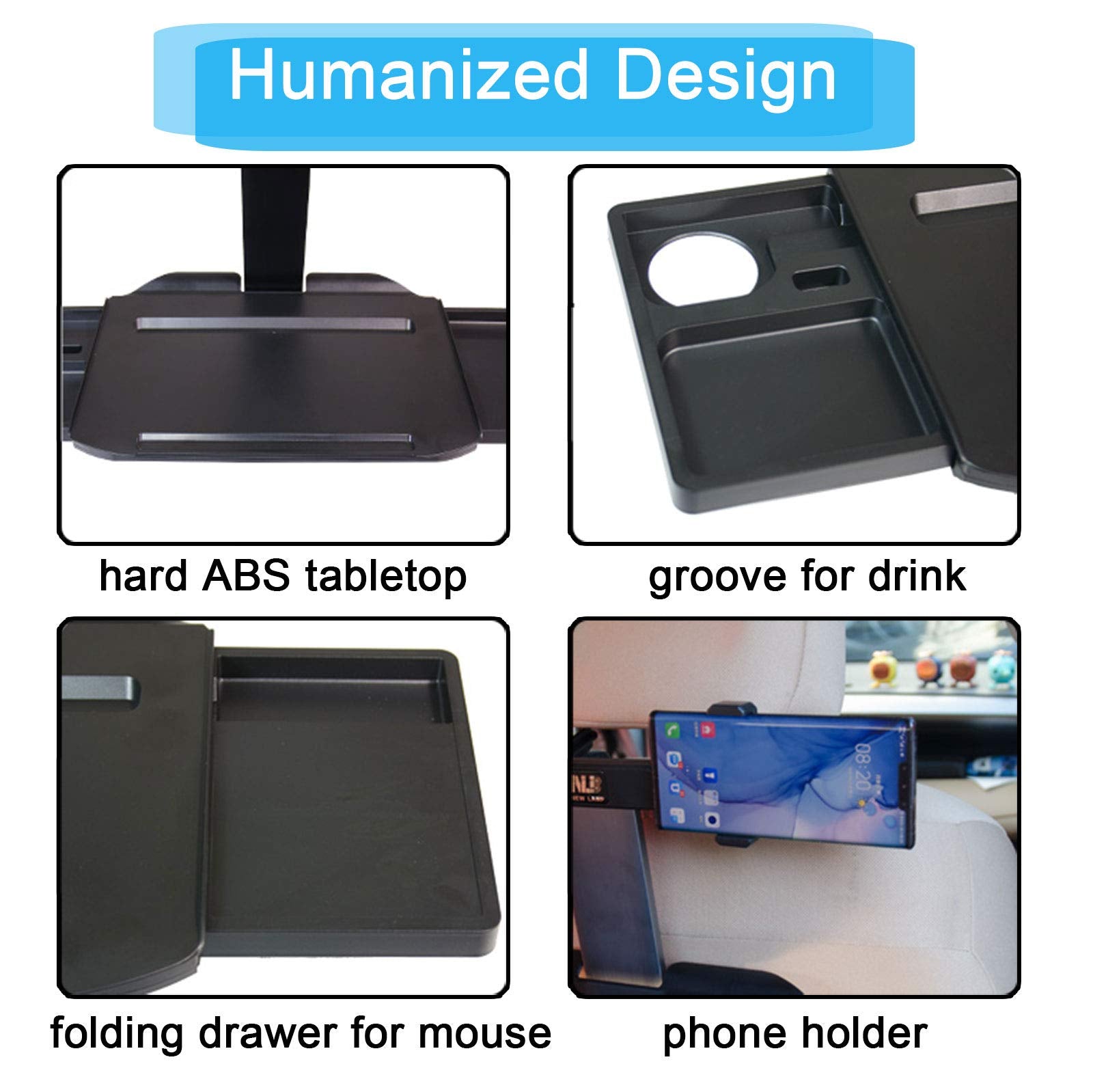 Kwak'S Car Table Multifunctional Folding Desk For Car Steering Wheel Back Seat Double Drawers Food Tray In Car Drink Holder Stab