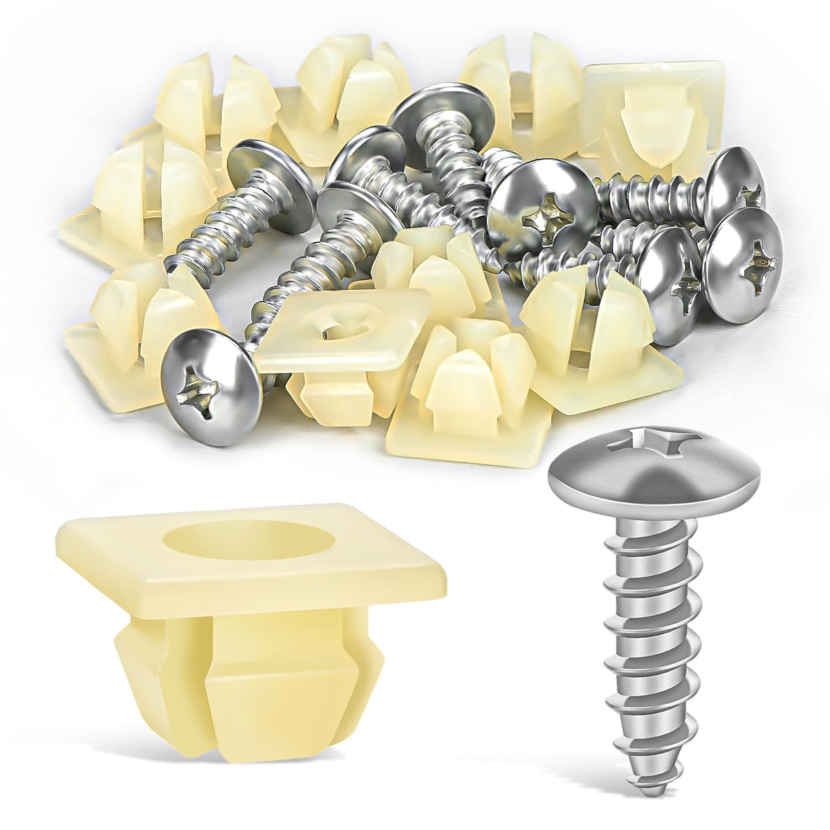Gooacc License Plate Screw Kit, Stainless Steel Screws With Nylon Nuts For Fastening Front And Back License Plates On Cars, Suvs
