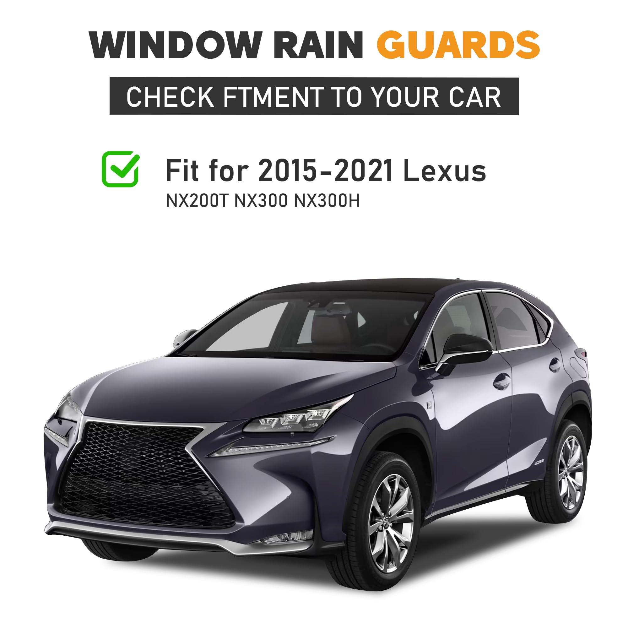 Hope You Ready Shatterproof Tape-On Window Deflectors For 2015-2021 Lexus Nx200T Nx300 Nx300H, Extra Durable Window Rain Guards,