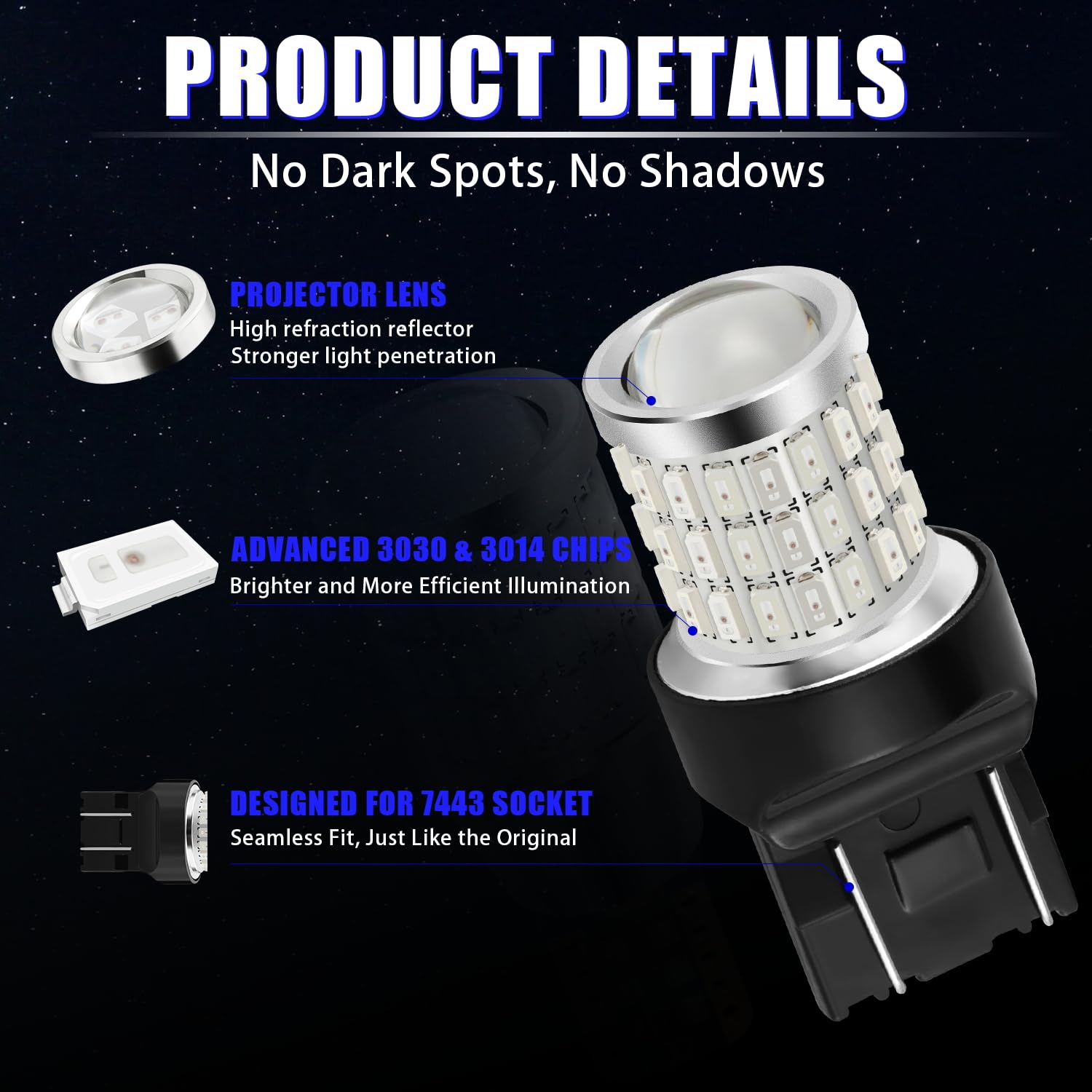 Ibrightstar 7443 Led Bulb Blue, 7440 Led Reverse Light Bulbs Super Bright For Tail Brake Lights Backup Lights Daytime Running Li