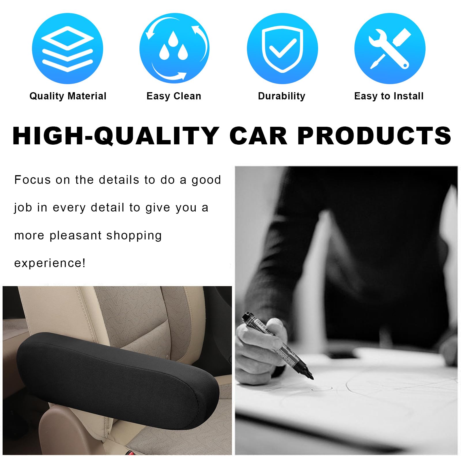 Dickno 2 Pcs Car Front Seat Armrest Covers, Elastic Fabric Auto Seat Armrest Protectors, Universal Front Seat Armrest Cover Repl