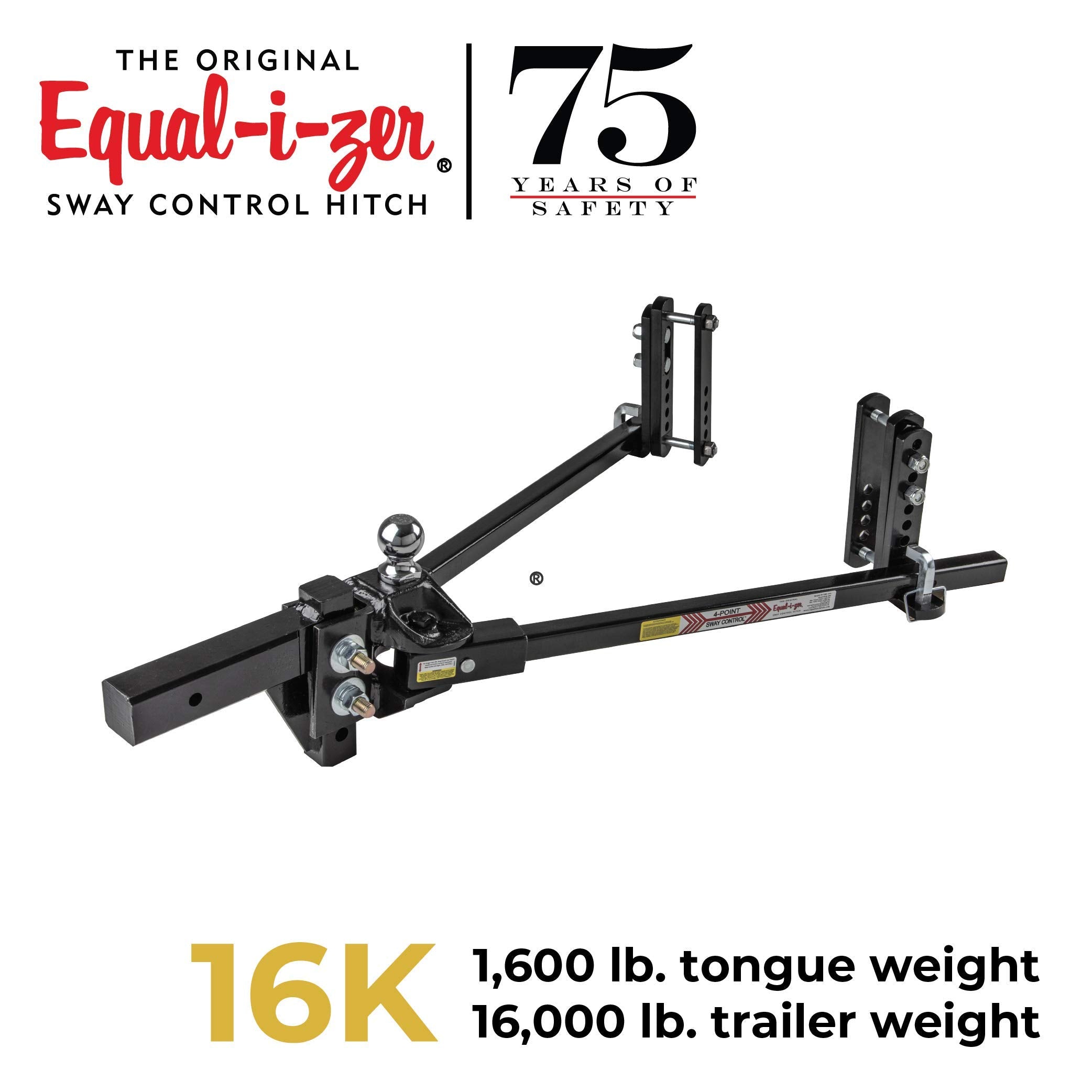 Equal-i-zer 4-point Sway Control Hitch, 90-00-1600, 16,000 Lbs Trailer Weight Rating, 1,600 Lbs Tongue Weight Rating, Weight Dis
