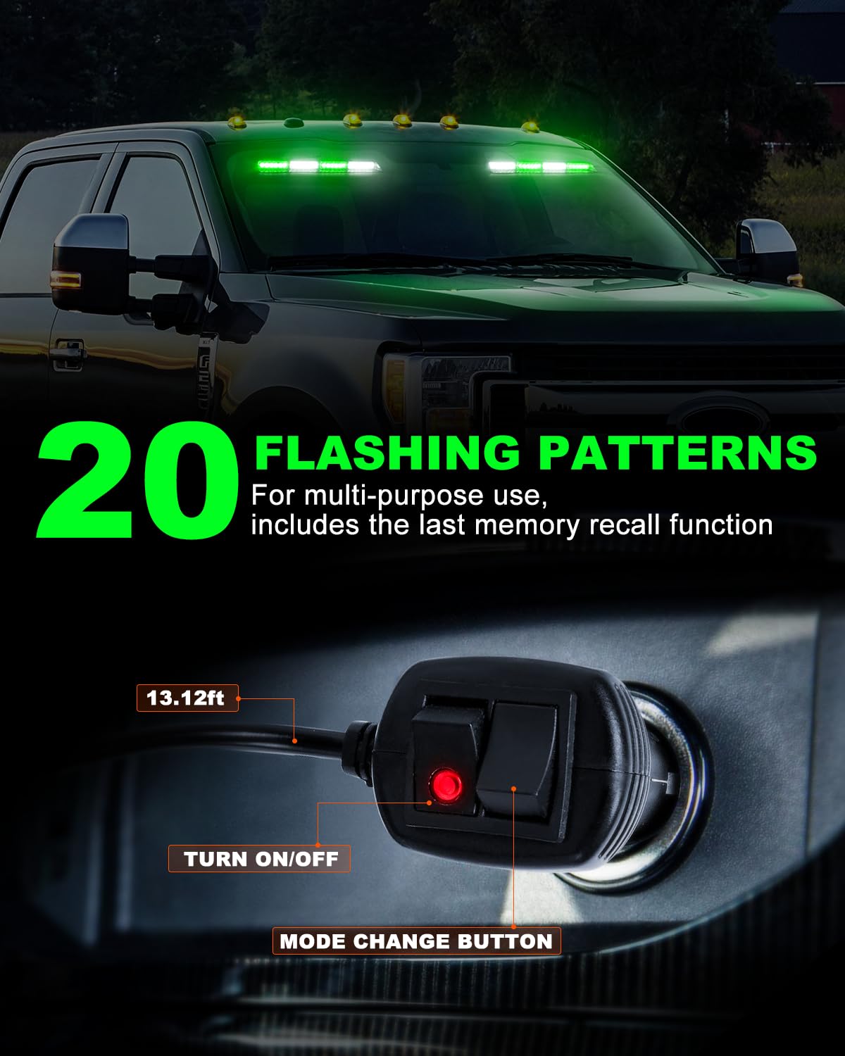 Hlauto 6Z4J Emergency Dash Strobe Lights: 2X16.8 Inch Green White Safety Lights, 48 Led Flashing Warning Hazard Interior Windshi