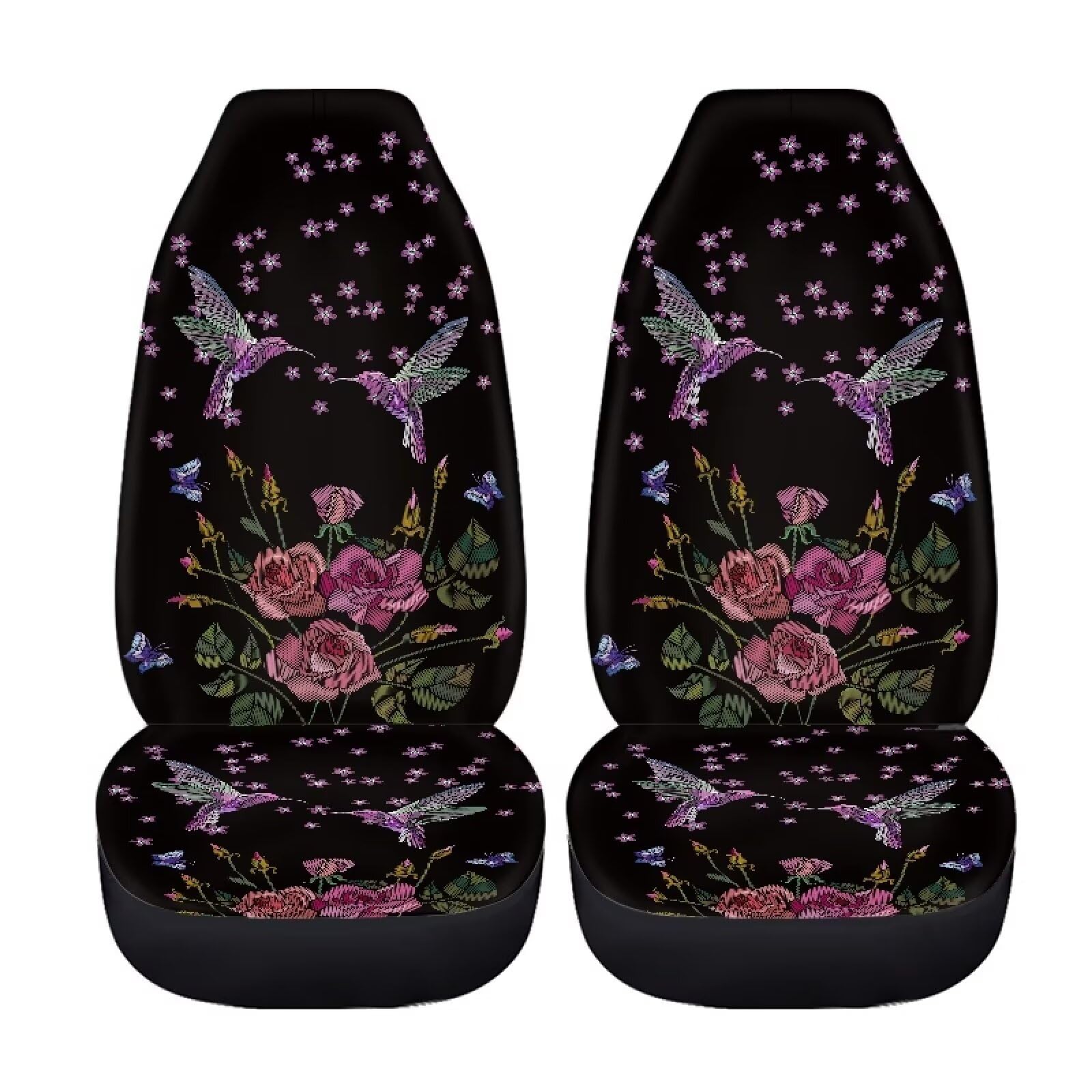 Tomeusey Hummingbird Floral Car Seat Covers Full Set Auto Seats Protector Universal Fit for Truck Sedan SUV Breathable Vehicle 2
