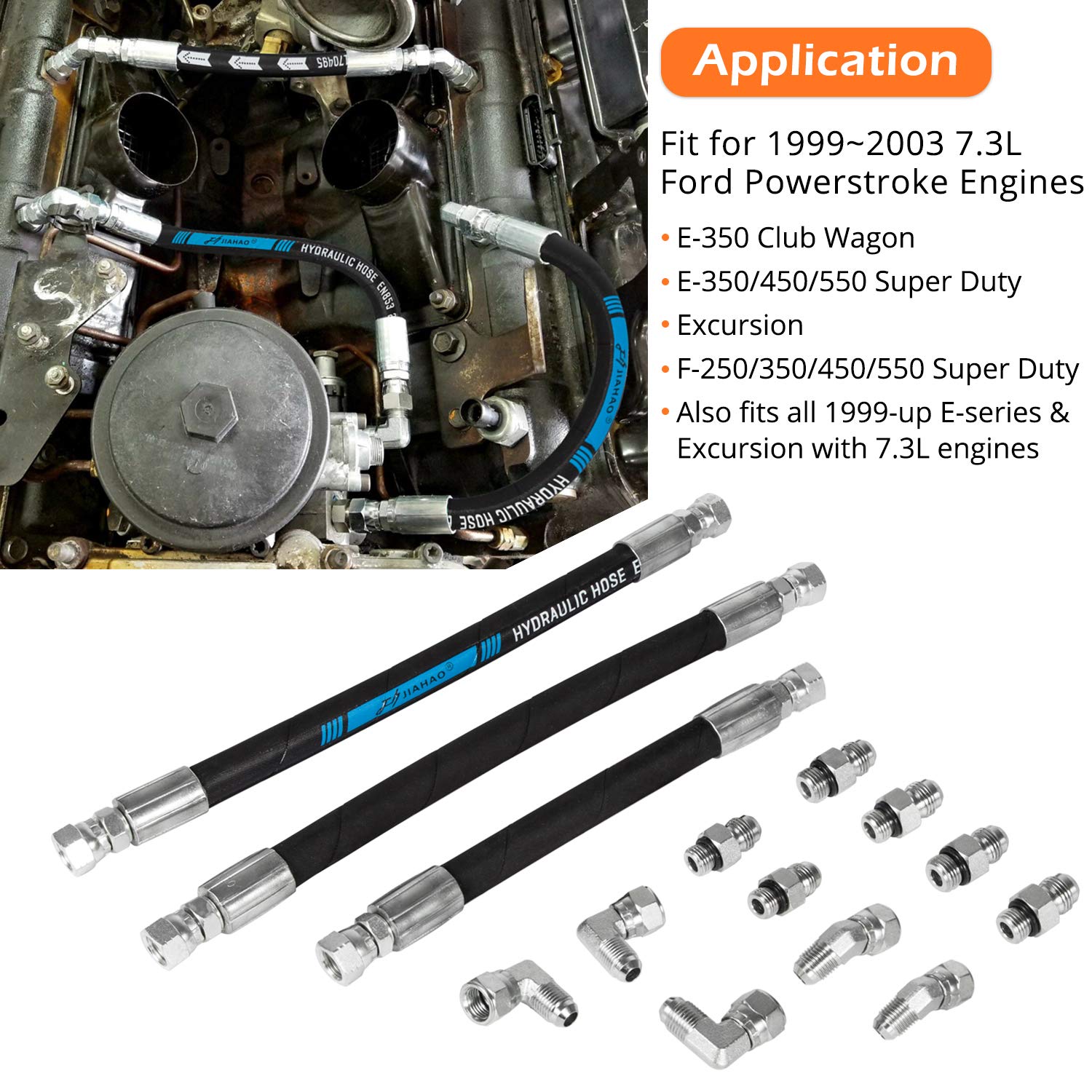 High Pressure Oil Pump HPOP Hoses Lines Kit & Crossover Line for 1999-2003 Ford 7.3L Powerstroke Diesel F250 F350 F450 F550 F650