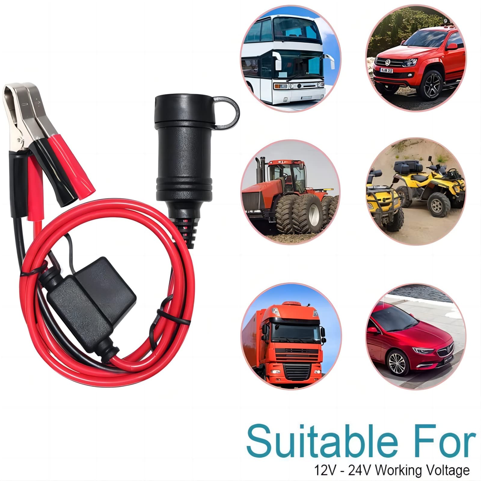 Kuncan Cigarette Lighter Battery Adapter - Female Cigarette Lighter Socket To 12V Battery Alligator Clips For Auto Car Battery C