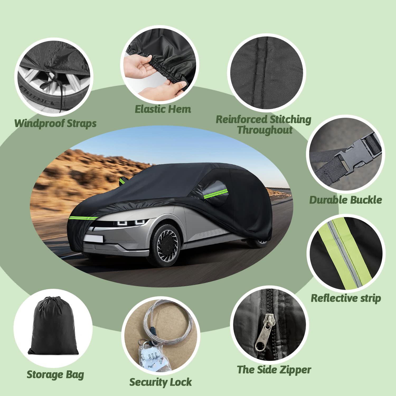 Car Cover for 2022-2025 Hyundai Ioniq 5, Waterproof All Weather Rain Sun UV Protection Heavy Duty Full Car Cover with Charge Por
