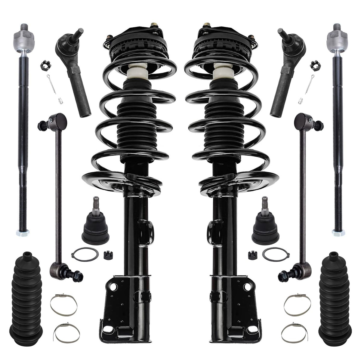 Detroit Axle - Front 12Pc Suspension Kit For 2008-2018 Chrysler Town & Country Dodge Grand Caravan, 2 Ready Struts, 2 Lower Ball