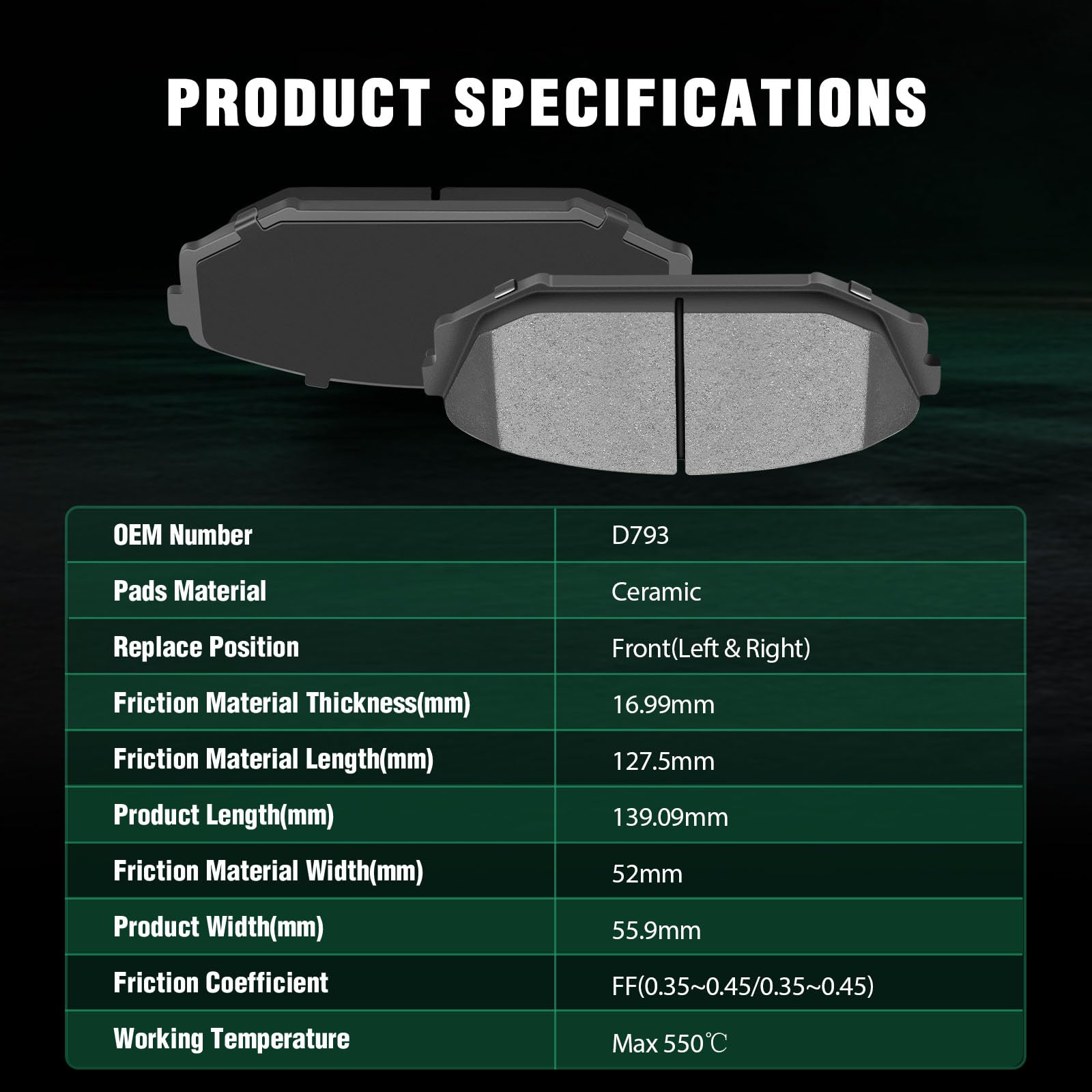 Automuto 4Pcs Front Ceramic Disc Brake Pads Set D793 For Acura Mdx 2001-2002,For Honda Odyssey 1999-2004