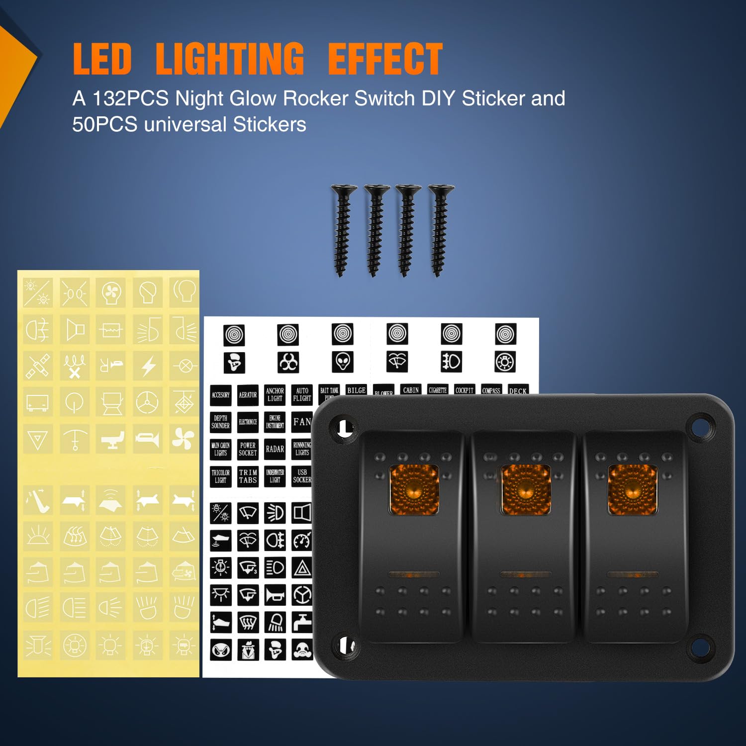 Nilight 3 Gang Rocker Switch Panel With Orange Led Light 5 Pin On Off Pre-Wired Rocker Switch Aluminum Panel Toggle Switch Panel