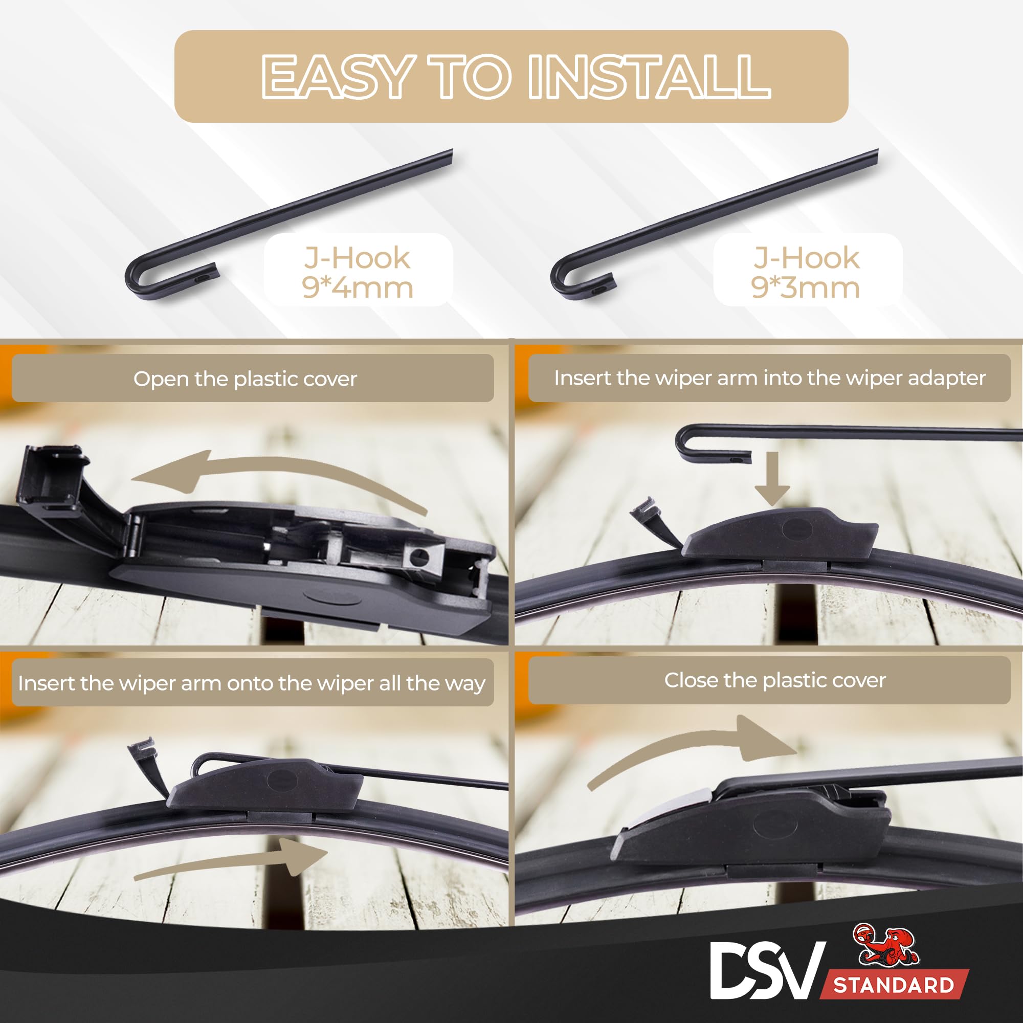 Dsv Standard Windshield Wiper Blades, 26    And 14    Car Wiper Blades With Universal U/J Hook, Automotive Replacement Wiper Bla