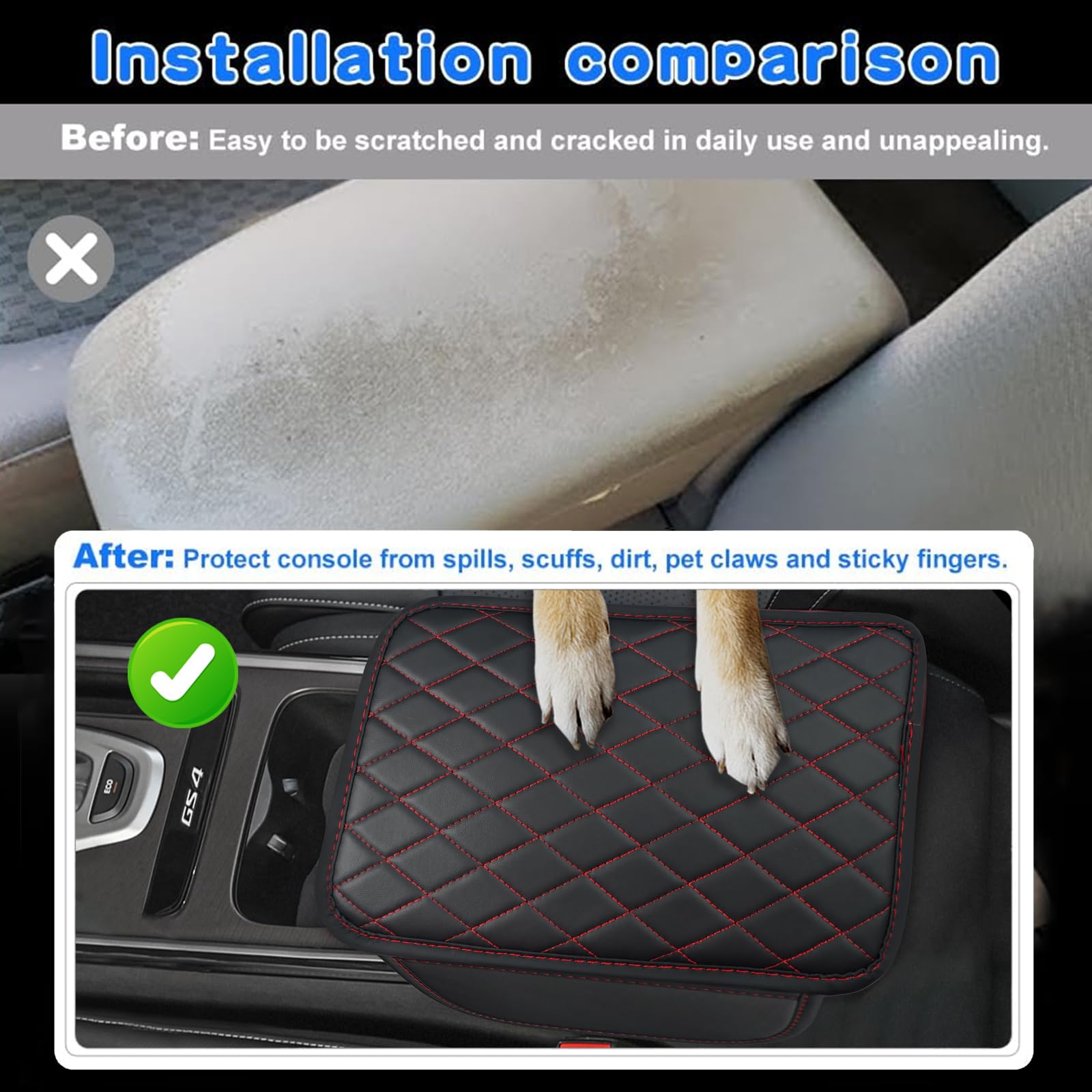 Car Center Console Cover Leather Armrest Cover Cushion With 2 Storage Bags Universal Car Armrest Seat Box Pad Car Interior Acces