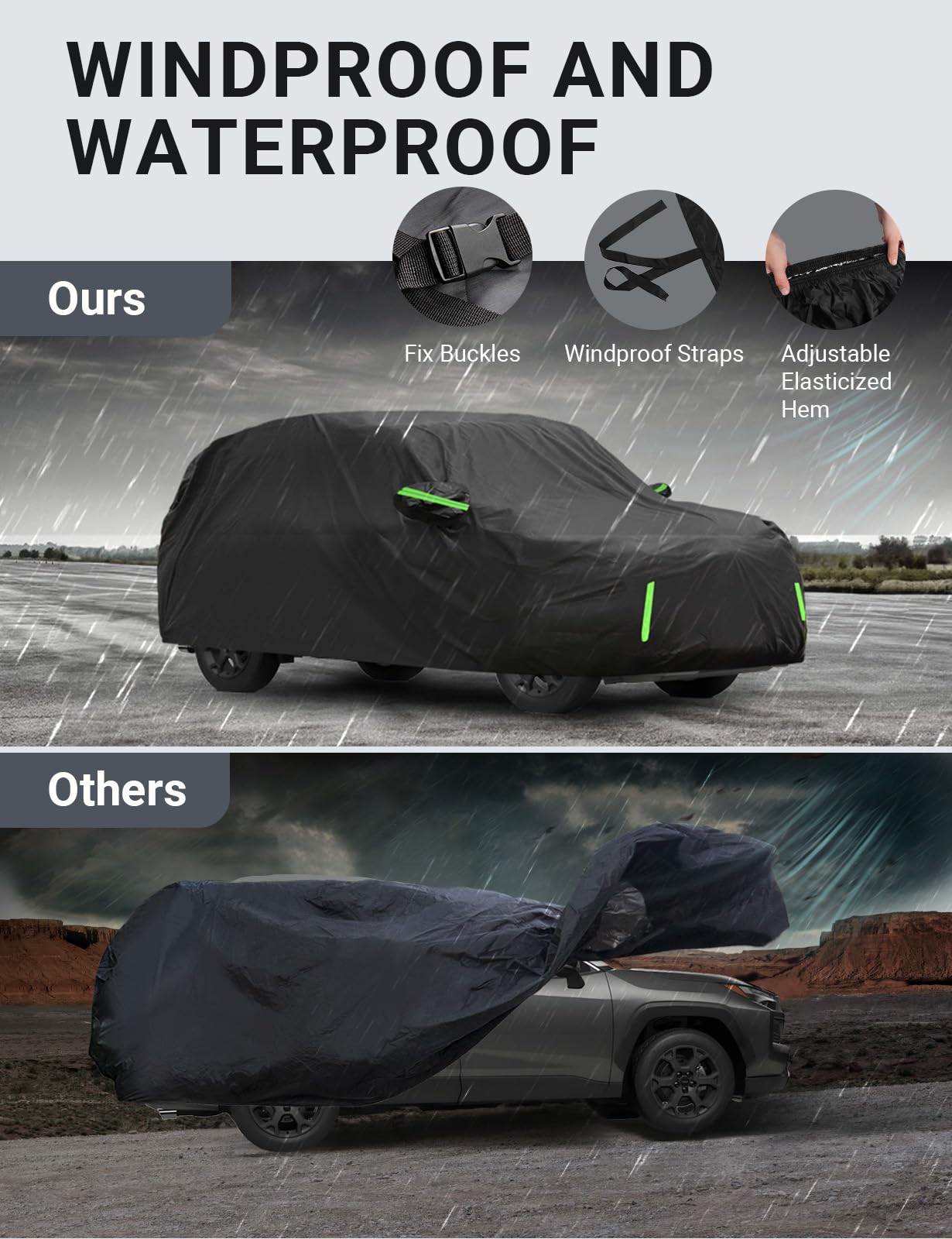 Proadsy 2024 Upgrade Car Cover Compatible With Rav4 2019-2024 Windproof All Weather Waterproof Sun Rain Uv Dust Snow Protection Outdoor Covers