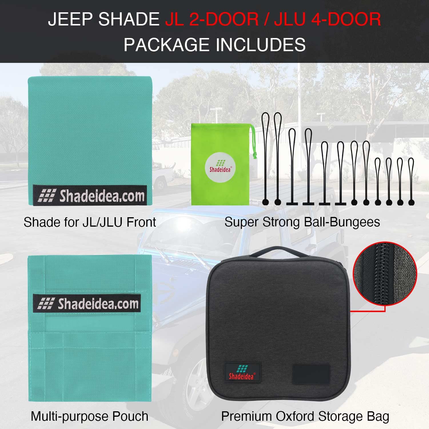 Shadeidea Sun Shade Top For Jeep Wrangler Jl, Jl 2 Door Jlu 4 Door (2018-2023) Top Sun Shade, Jlu 4D Front - Tiff Blue Mesh Scre