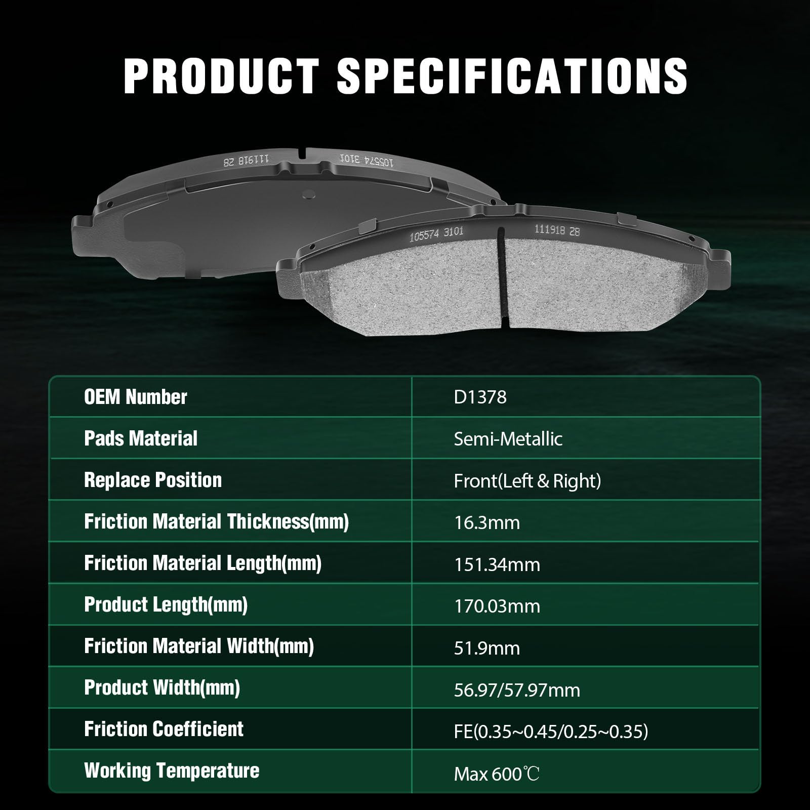 Automuto 8Pcs Front & Rear Semi-Metallic Disc Brake Pads Set D1585 D1378 For Honda Pilot 2012-2015