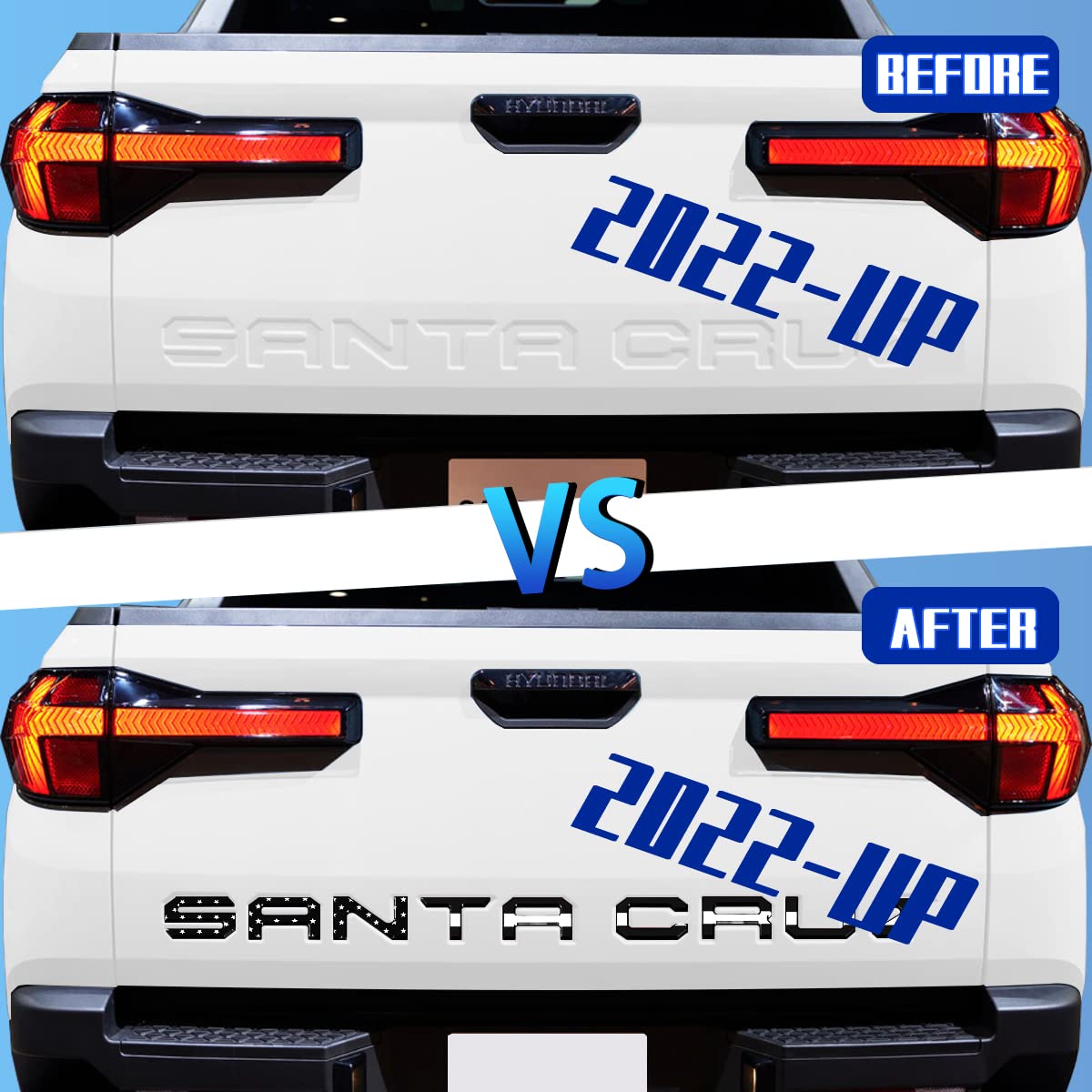 Tailgate Insert Letters Compatible for 2022 2023 Santa Cruz 3M Adhesive & 3D Raised Tailgate Decal Letters (Black American Flag)