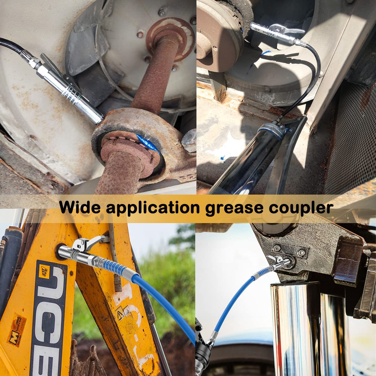 Aorrzer Grease Gun Coupler 2 Pcs, Strong Lock On Greases Gun Couplers, 12000 Psi Quick Release Grease Coupler With 12'' Spring F