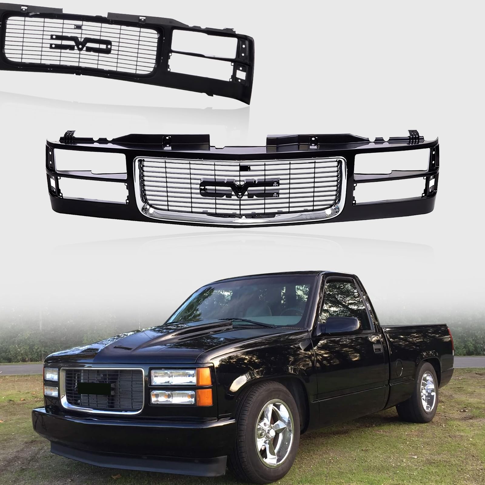 CarPartsDepot Front Grille Grill Chrome Opening Compatible With 1994-2000 GMC C/K 1500 2500 3500 Sierra Yukon GM1200392 12388709
