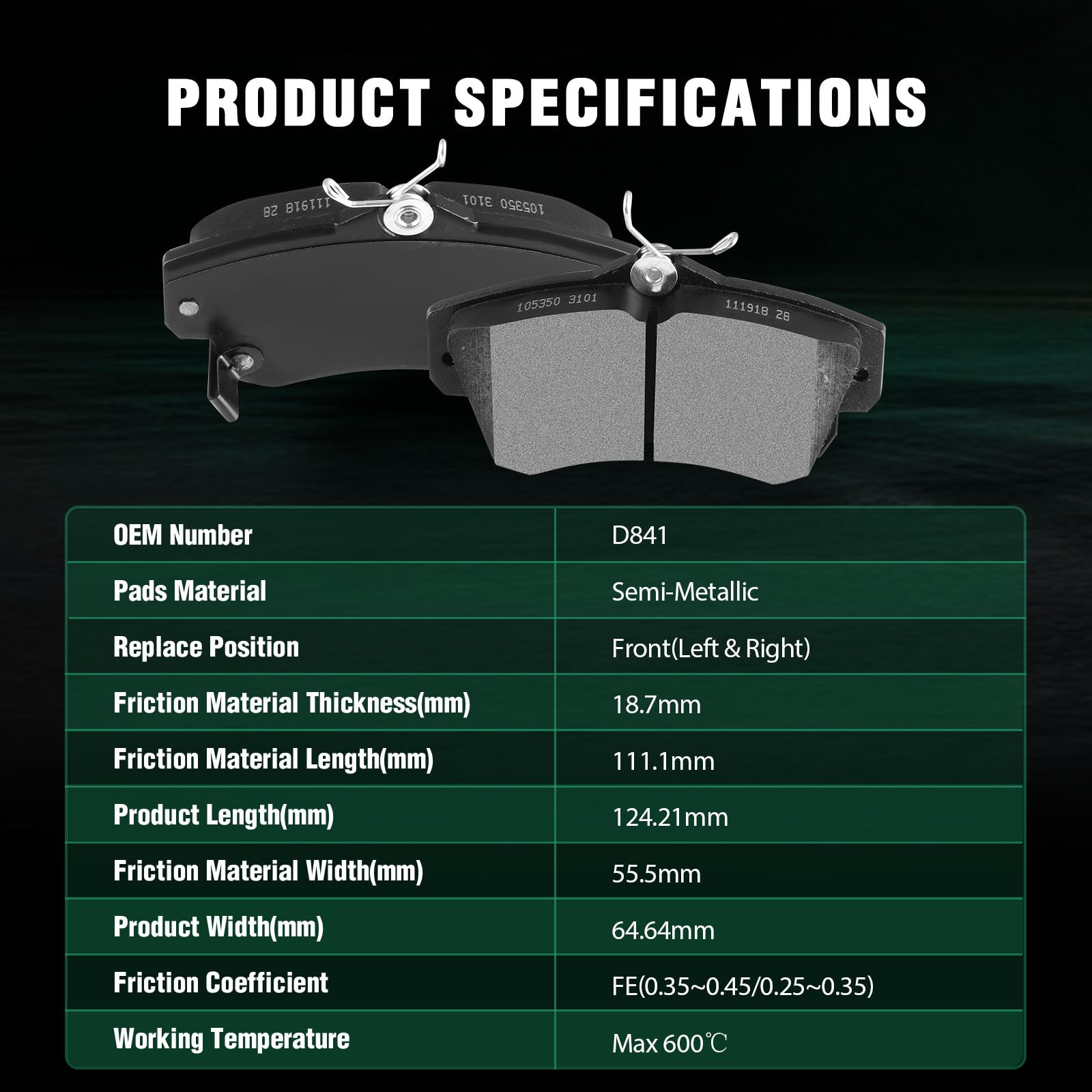 Automuto 4Pcs Front Semi-Metallic Disc Brake Pads Set D841 For Chrysler Pt For Cruiser 2001-2010,For Dodge Neon 2003-2005