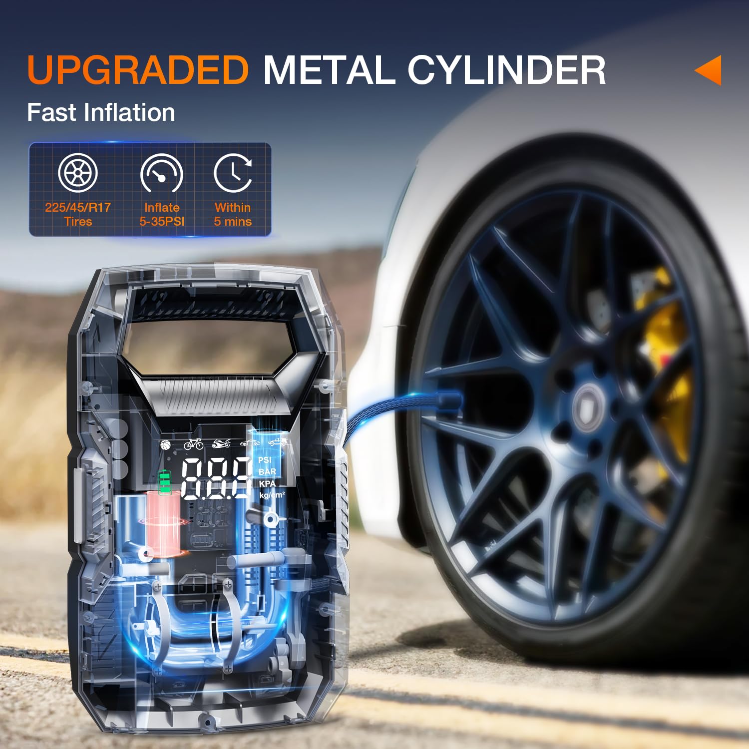 Nilight Ac/Dc Tire Inflator Portable Air Compressor Dual Power Supply 110V Ac 12V Dc 150Psi Fast Inflation Heavy Duty With Led L