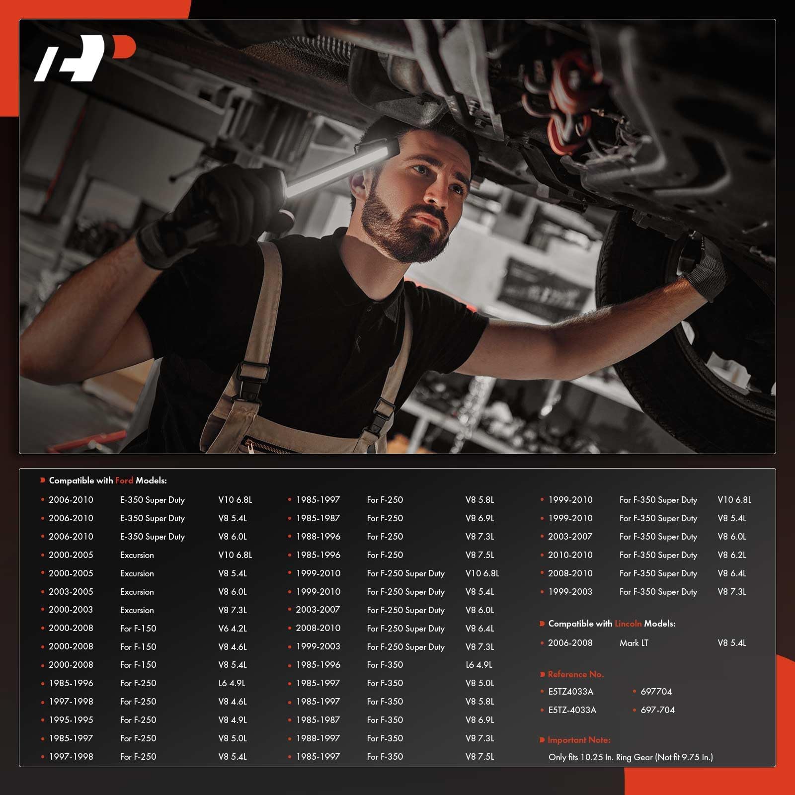 A-Premium Rear Differential Cover With Gasket Compatible With Ford F-150, F-150 Heritage, F-250, F-350, F-250/F-350 Super Duty,