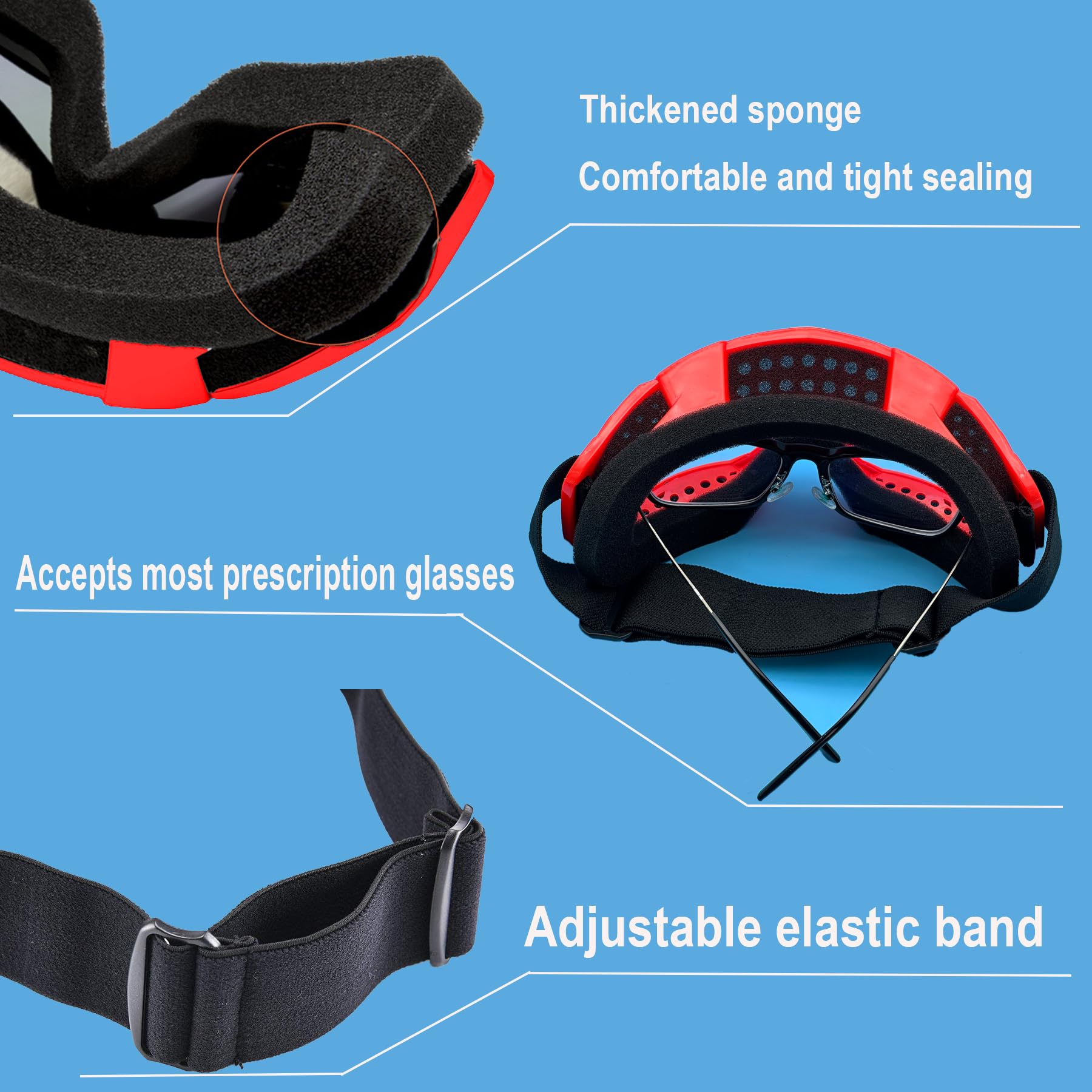 LJDJ Dirt Bike & Motorcycle Goggles 2 Pack - ATV, Riding, Ski & Racing Goggles - Windproof, Offroad Protective Glasses for Men,