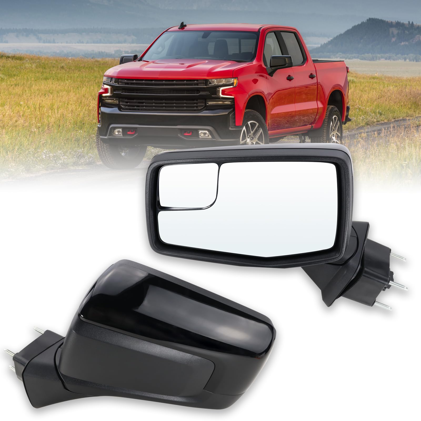 Lqito Left Driver Side Mirror Compatible with 2019-2025 chevy Silverado 1500 Power Glass Manual Folding Non-Heated without Turn 