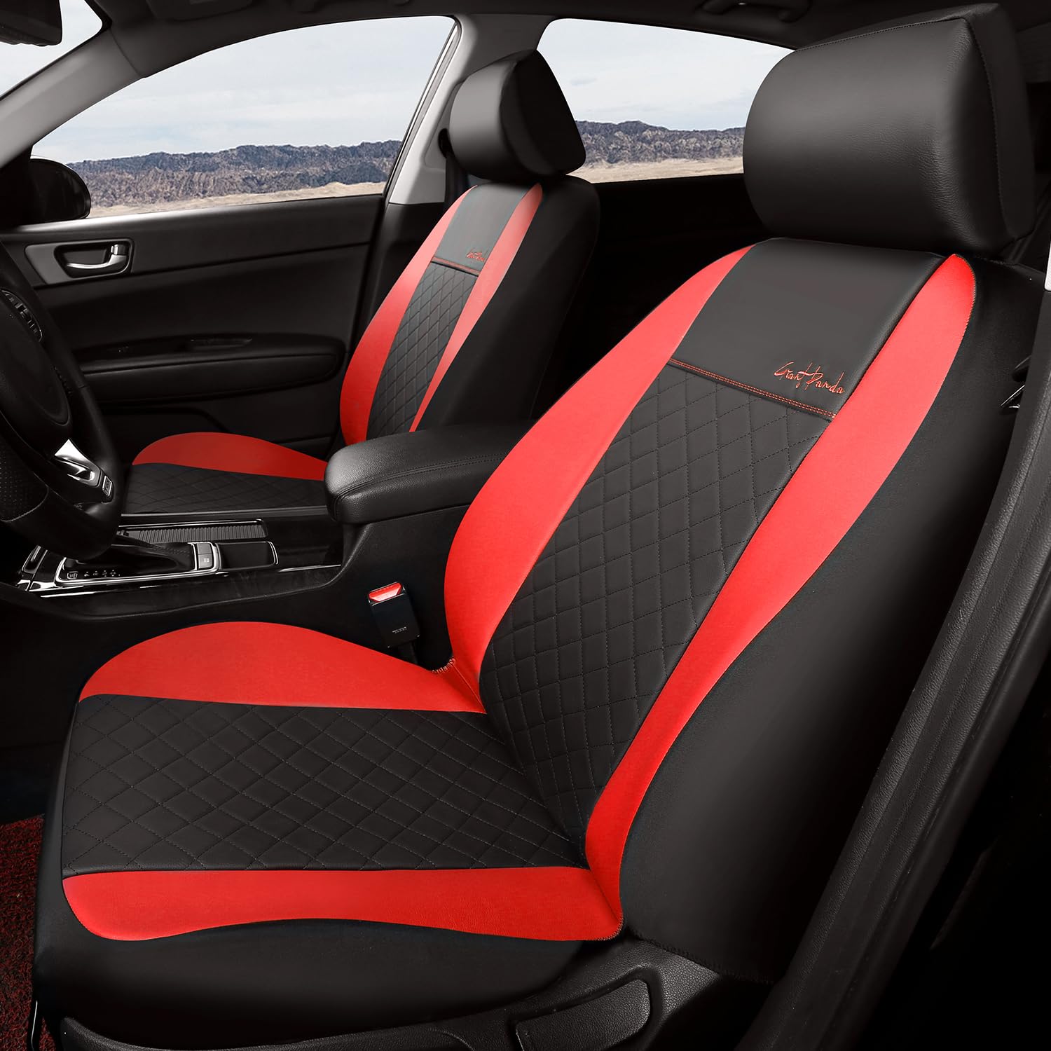 GIANT PANDA Leather Bucket Seat Covers for Toyota Rav4, Camry, Highlander, Corolla, Prius - Custom Fit, Red & Black, 2-Pack