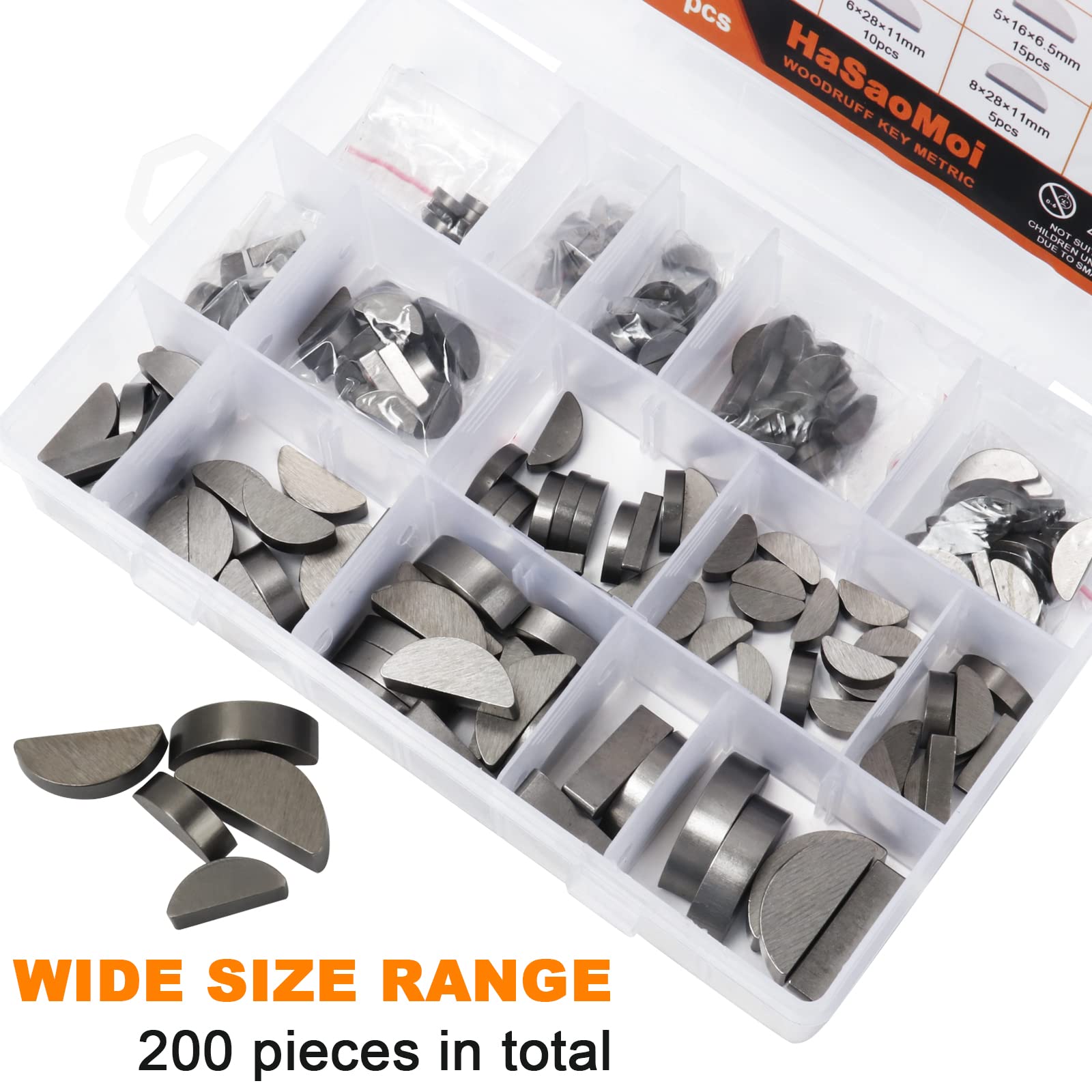 530Pcs Metric Woodruff Key Assortment Kit With 37 Sizes, Include 240Pcs Woodruff Half Moon Key, 290Pcs Stainless Steel Round End