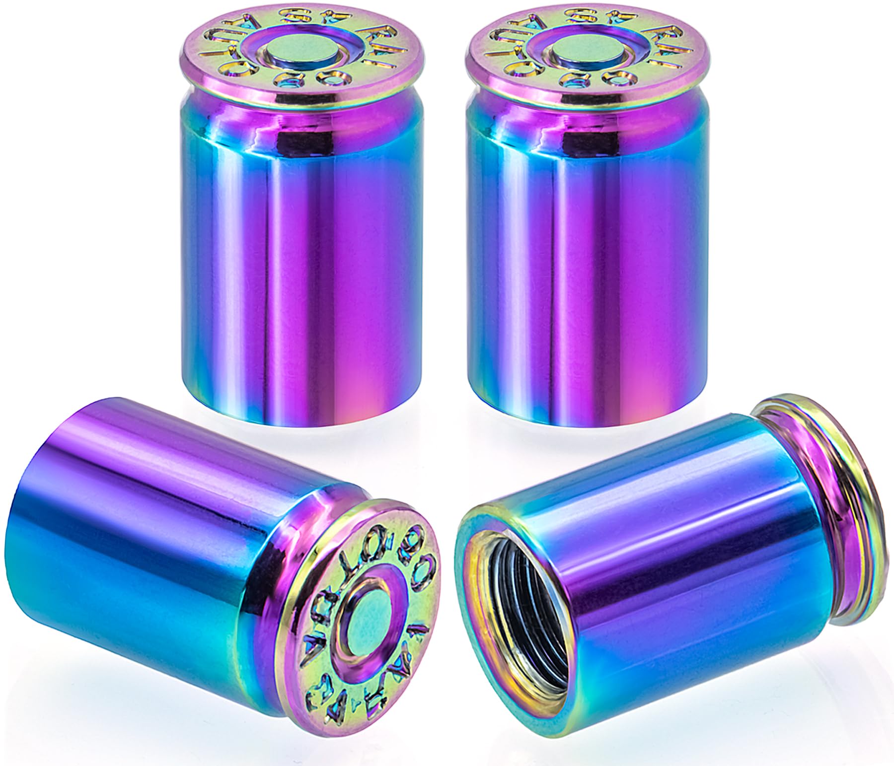 Meajoo 4Pcs Bullet Shell Tire Valve Stem Caps, Aluminum Alloy Car Air Stem Cap, Universal Dustproof Tire Valve Stem Covers For C