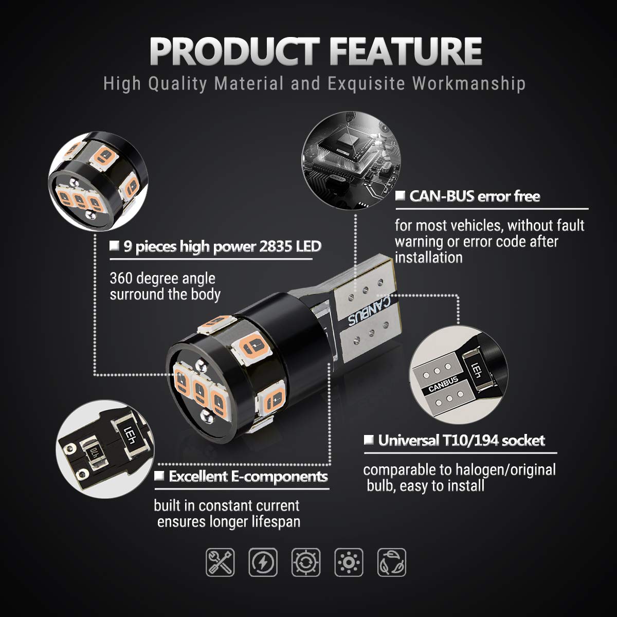 Antline 194 168 2825 W5W T10 Led Bulbs Purple, Ultra Bright Error Free 9-Smd 2835 Chipsets 6000K Replacement For Car Interior Do