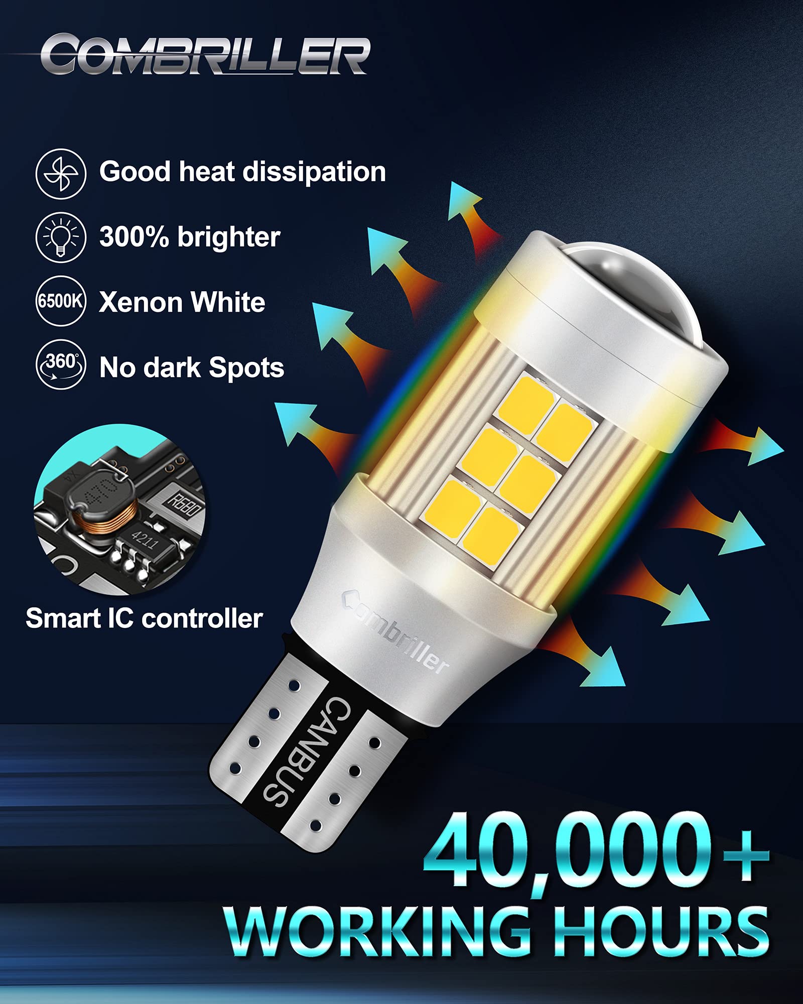 Combriller 912 921 Led Bulb, 921 Backup Reverse Light Bulbs White, 3600 Lumens Super Bright 906 912 T15 W16W 921 Led Bulbs For B