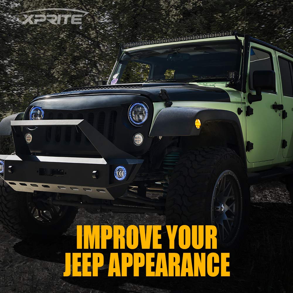 Xprite Led Amber Front Fender Side Marker Light Assembly With Clear Lens Compatible With Jeep Wrangler Jk Unlimited 2007 2008 20