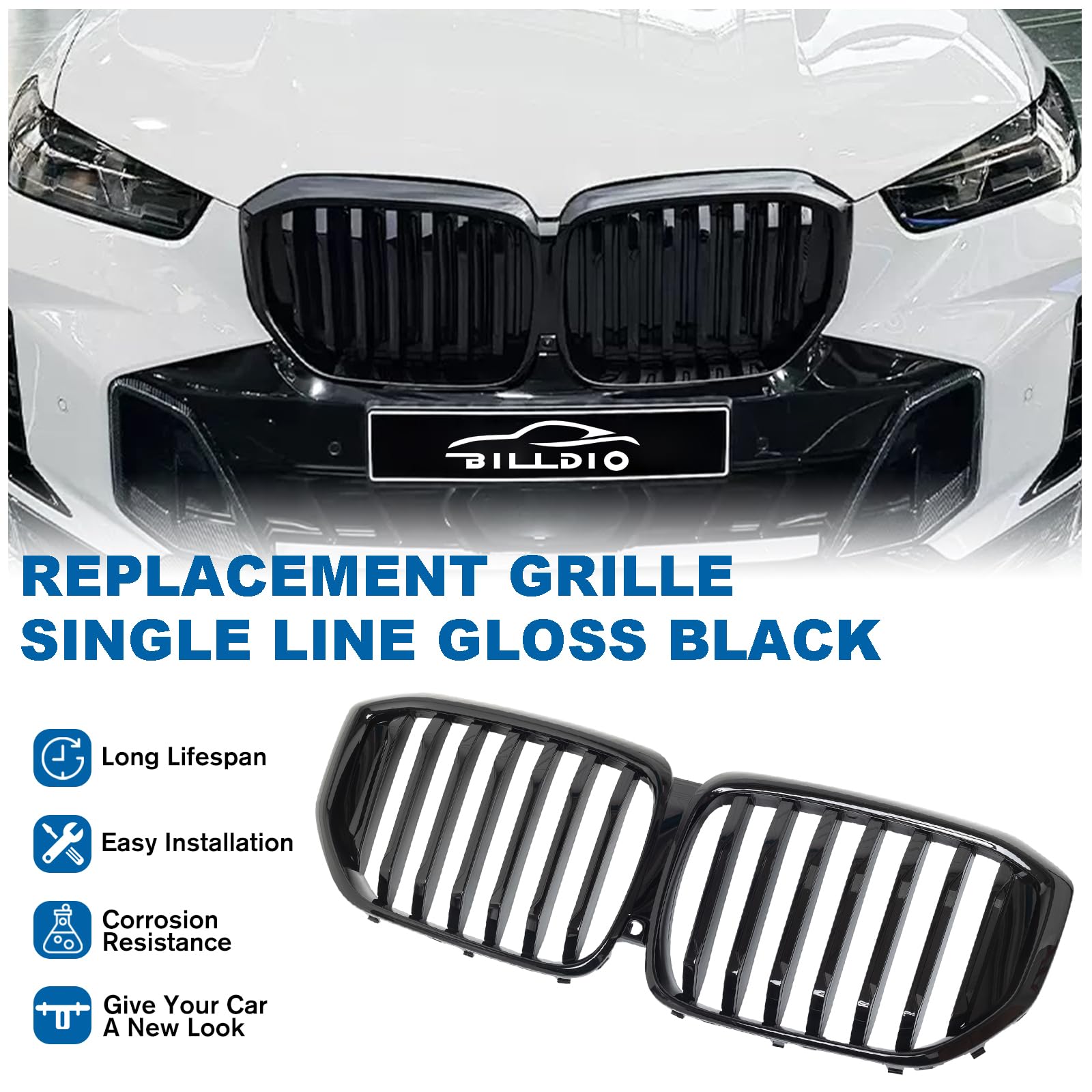 BILLDIO G05 Grill - Gloss Black Kidney Grille for 2024+ BMW X5 G05 - ABS Single Slat Design